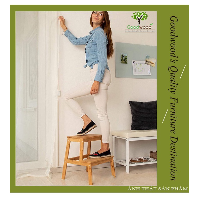 Ghế gỗ bậc thang 2 tầng Goodwood trang trí phòng đa năng - Thang mini ghế đôn 2 bậc bằng gỗ cao cấp dùng thắp nhang lấy đồ trên cao