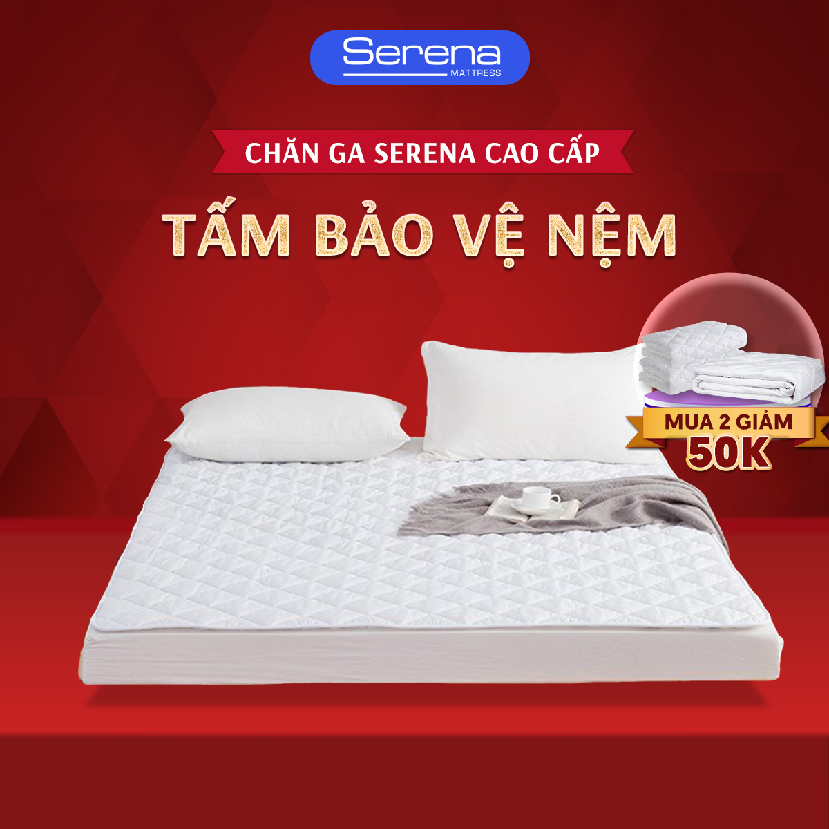 Tấm lót nệm chống thấm cotton SERENA cao cấp - tấm thảm miếng lót trải bảo vệ đệm nệm niệm giường ngủ nằm mỏng làm mát chống thấm đa năng