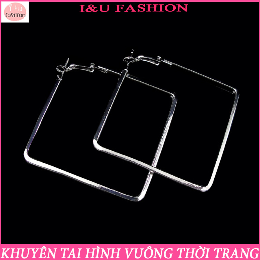 Khuyên tai bông tai nữ hình vuông kiểu gài chất liệu kim loại màu Bạc vô cùng cá tính và thời trang phong cách Hàn Quốc KT-87