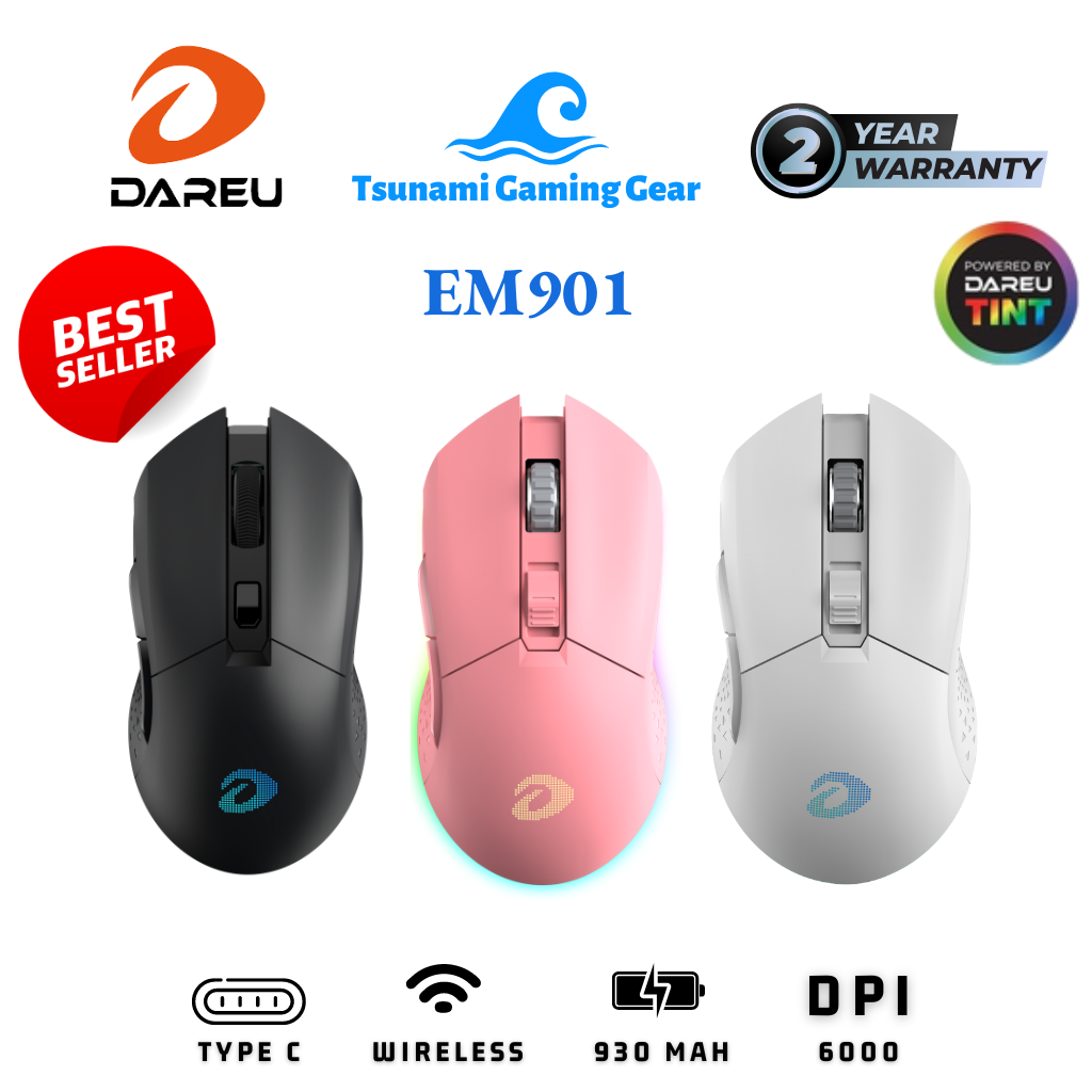 Chuột gaming không dây DareU EM901 RGB | WIRELESS 2.4 Ghz | USB Type C | Bravo Sensor | BH 2 năm