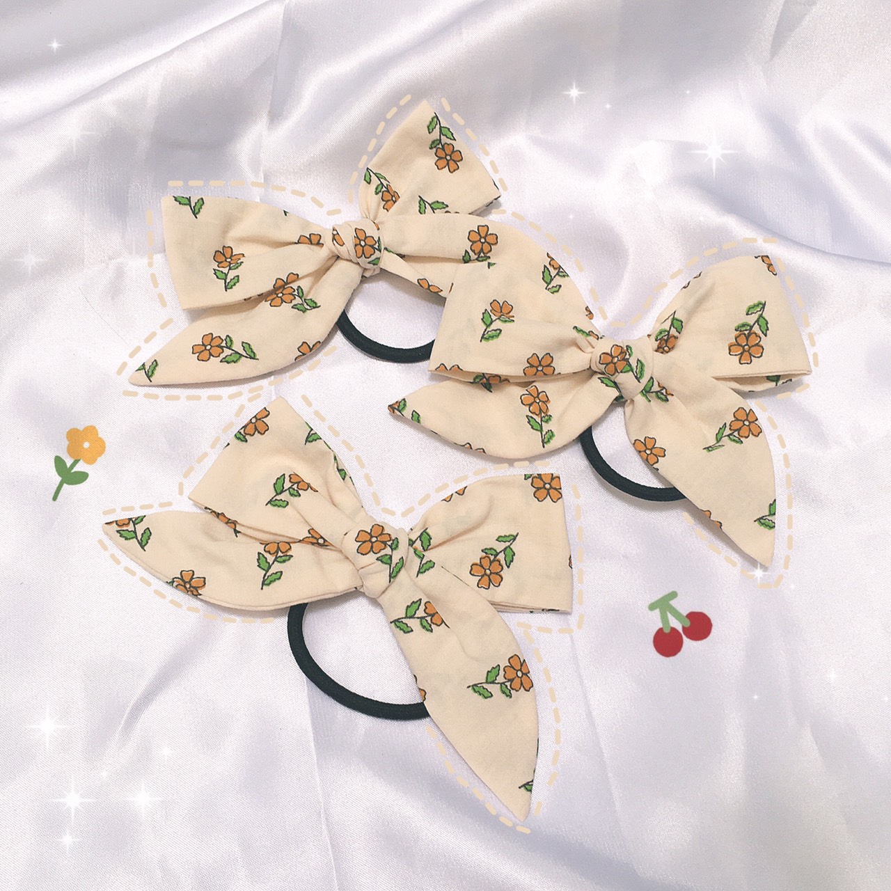 Cột nơ vải linen hoa kem mới nhất siêu dễ thường - cột tóc hottrend