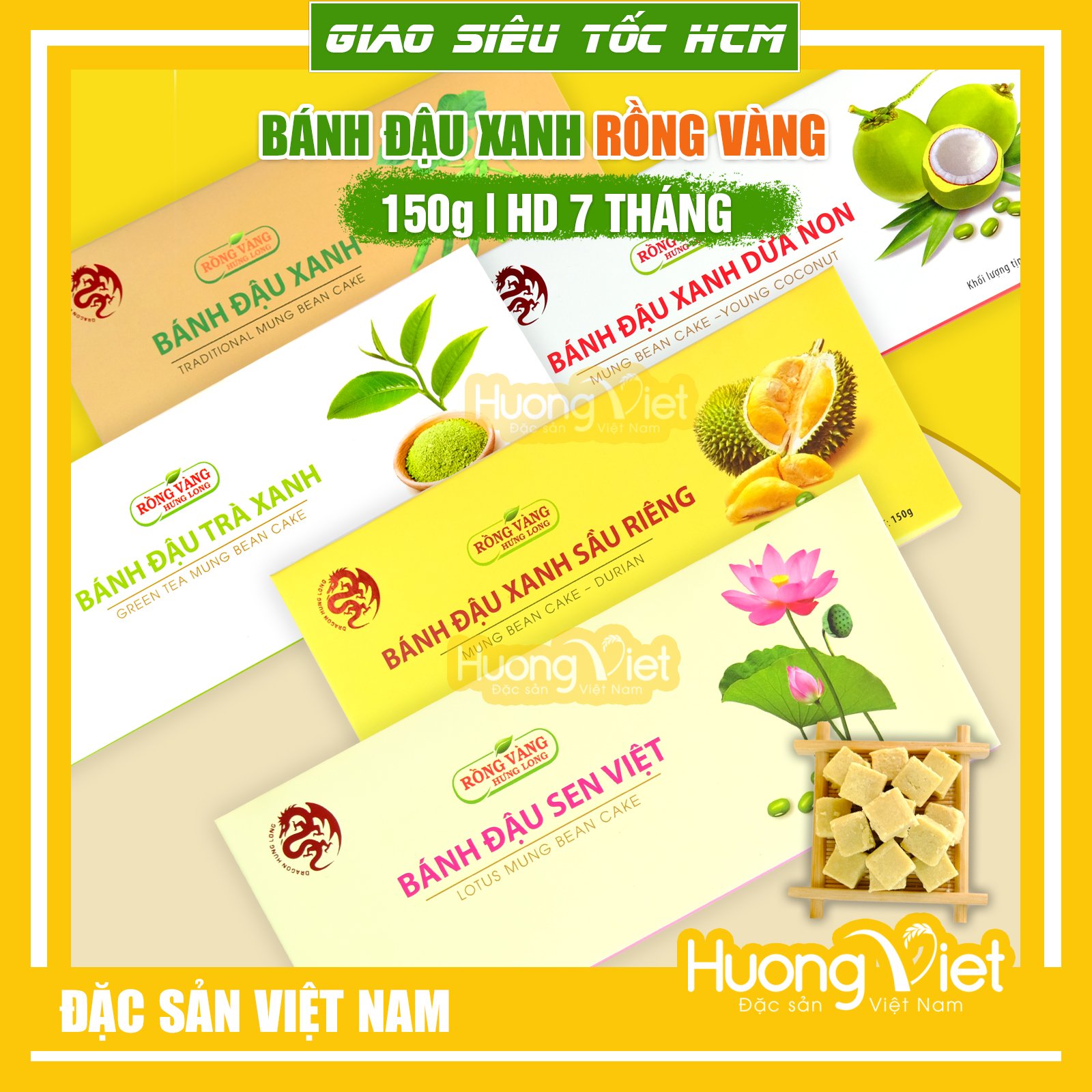 Bánh đậu xanh Rồng Vàng Hưng Long 5 vị 150gr đặc sản Hải Dương đặc sản miền Bắc
