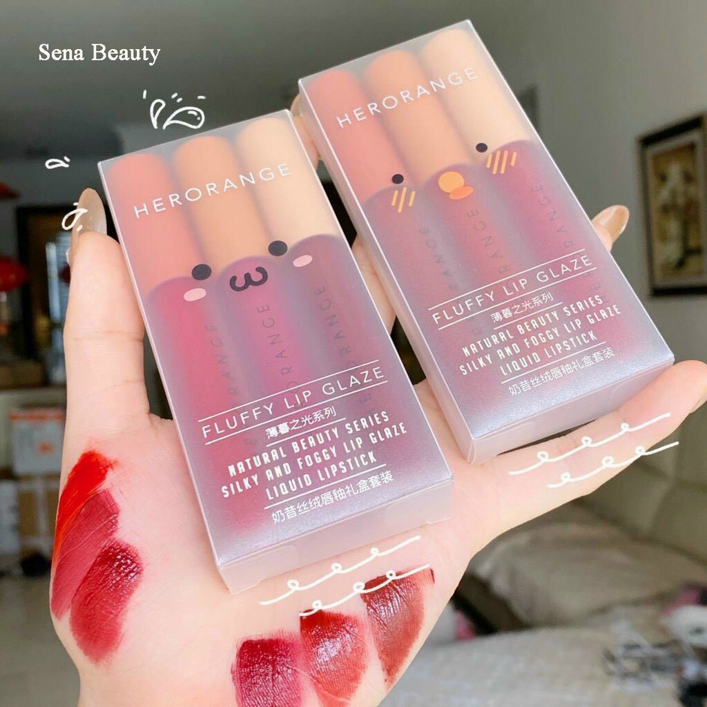 Set 3 cây son kem lì herorange fluffy lip