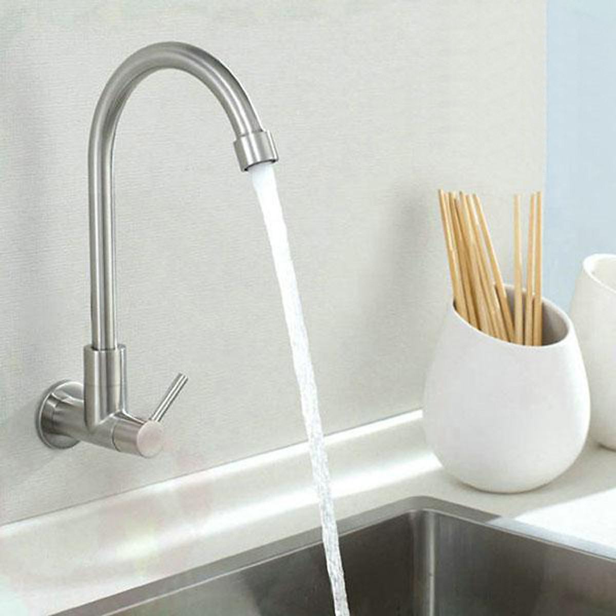 Vòi rửa chén - bát lạnh gắn tường Inox 304