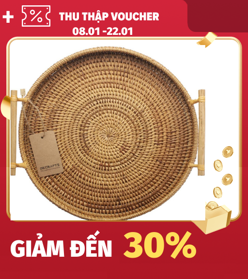 Khay đựng hoa quả bánh mỳ decor mây tre đan tay cầm gỗ [ giá xưởng ]