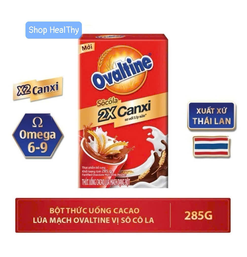 [DATE MỚI] Bột Thức Uống Cacao Lúa Mạch X2 Canxi Vị SôCôLa Ovaltine Hộp 285G