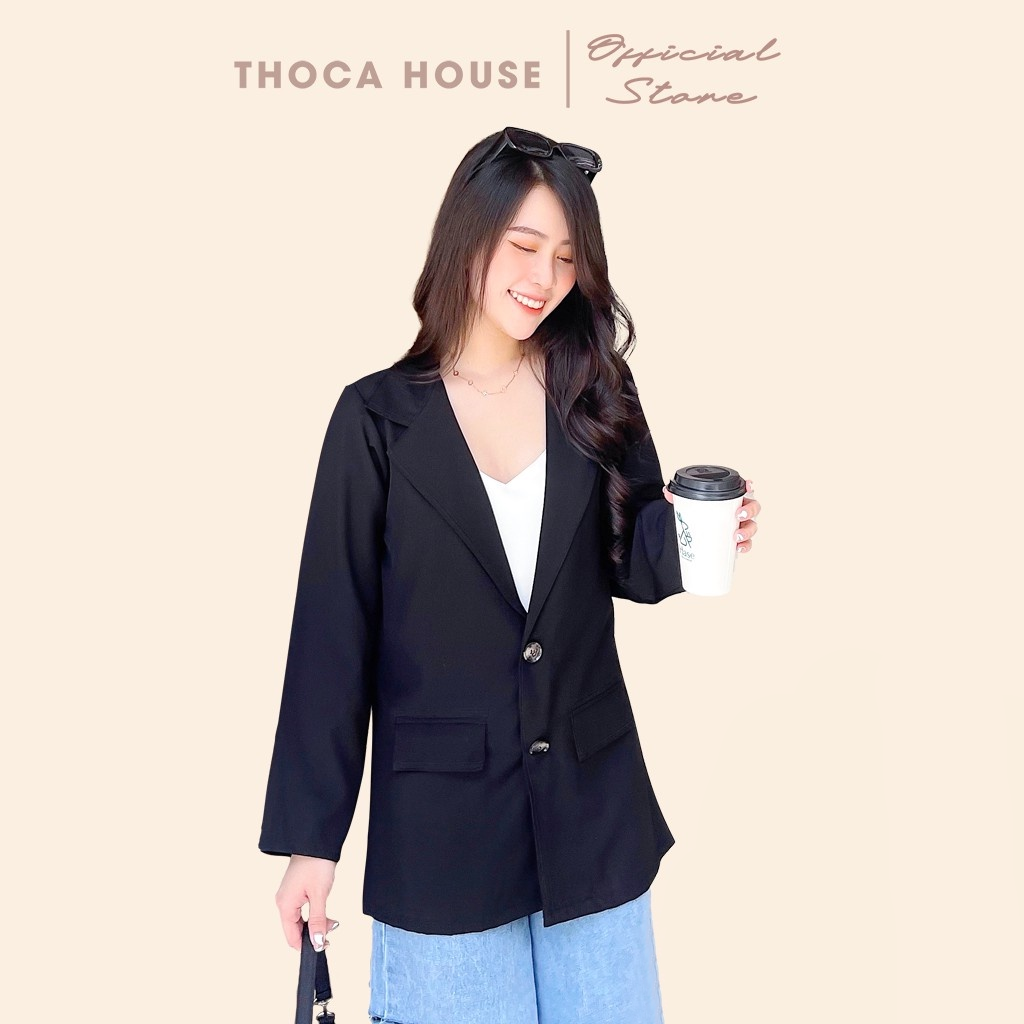 Áo blazer nữ chuẩn form 2 túi nấp THOCA HOUSE vải dày freesize phù hợp đi làm công sở, sự kiện, hội nghị