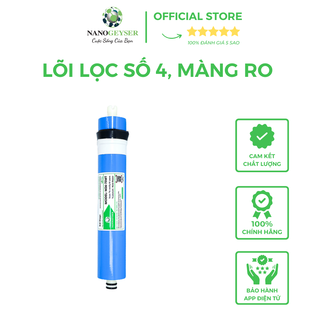 Màng lọc RO 100G Nano Geyser, lõi lọc RO Nano Geyser công suất lọc 20l/giờ, hàng chính hãng