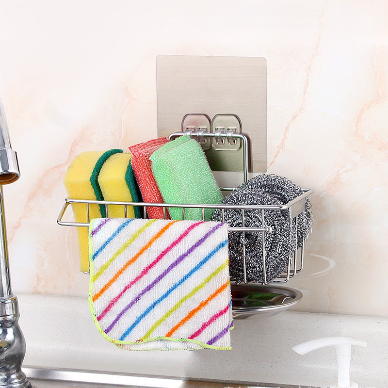 Giỏ inox đựng miếng rửa chén bát dán tường BH824