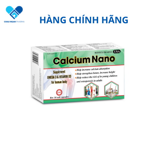 Viên uống bổ sung canxi - giúp phát triển chiều cao - ngăn ngừa loãng xương - CALCIUM NANO HỘP 30 VIÊN - Rostex - Dùng được cho bé từ 6 tuổi
