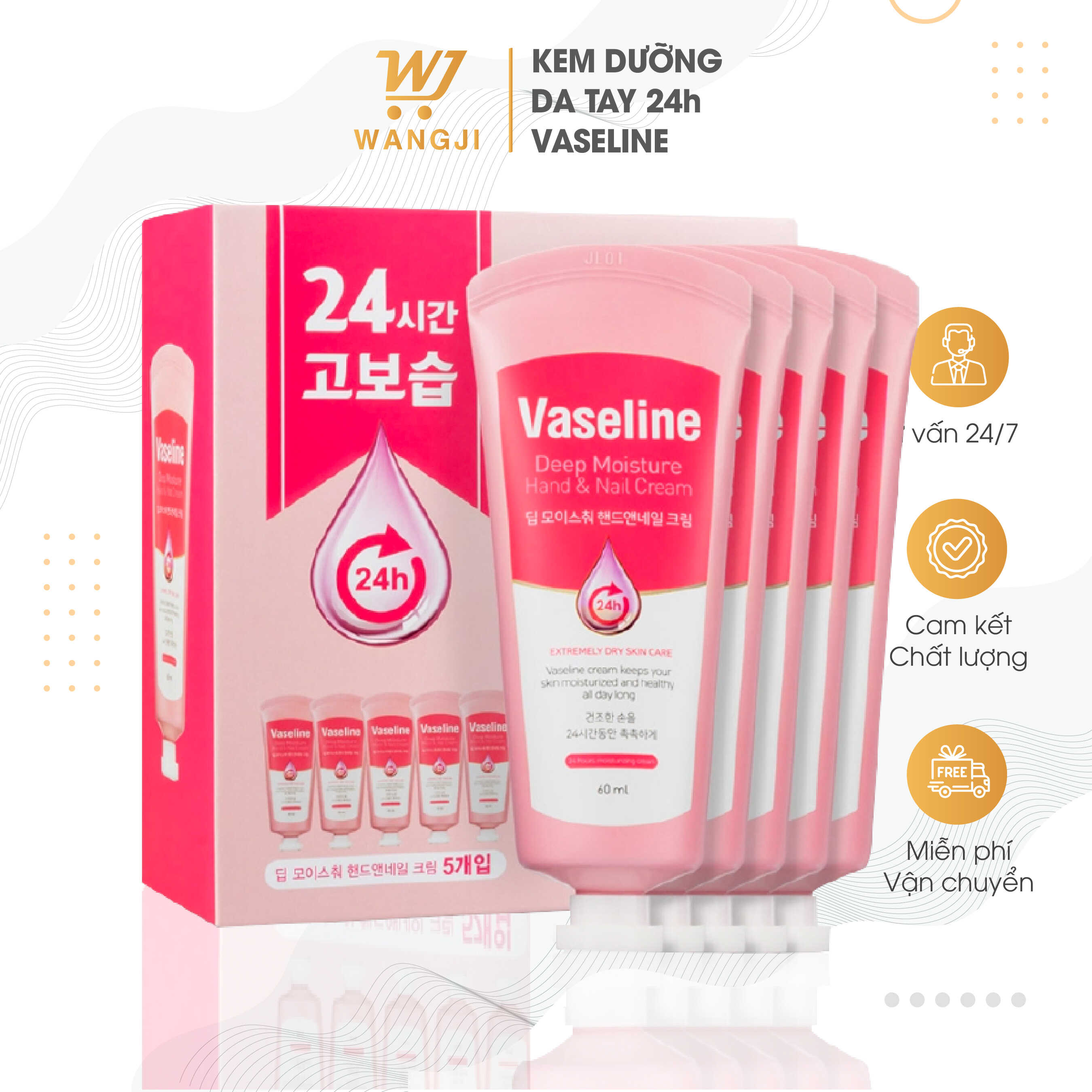 Kem dưỡng tay và móng 24h vaseline deep moisture 60ml - wangji