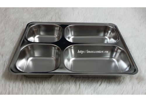 Khay cơm inox 4 ngăn sâu lòng- inox 304, không nắp nhựa