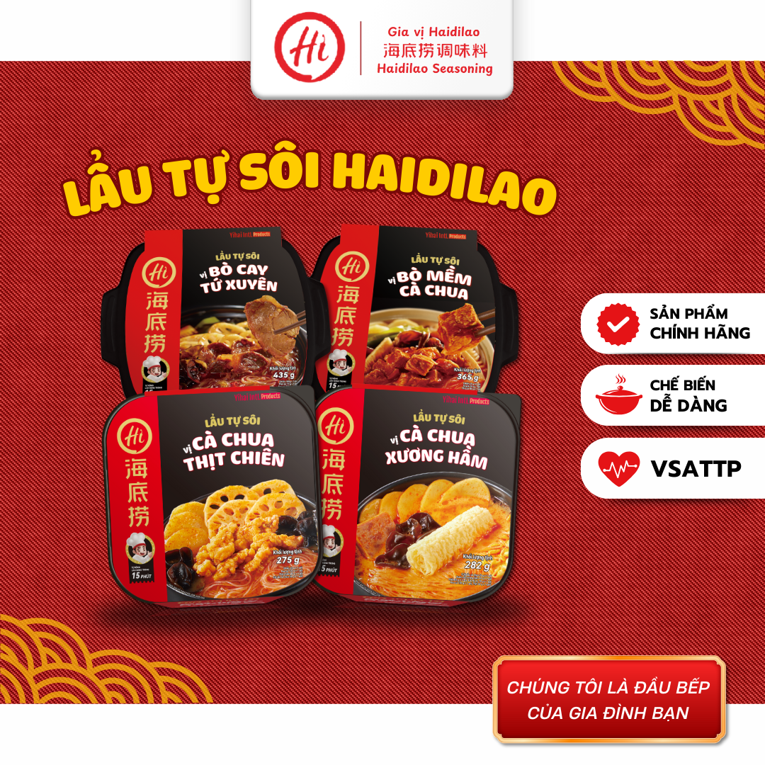 Lẩu tự sôi Haidilao vị Bò cay Tứ Xuyên/ Bò mềm cà chua/ Cà chua thịt chiên/ Cà chua xương hầm