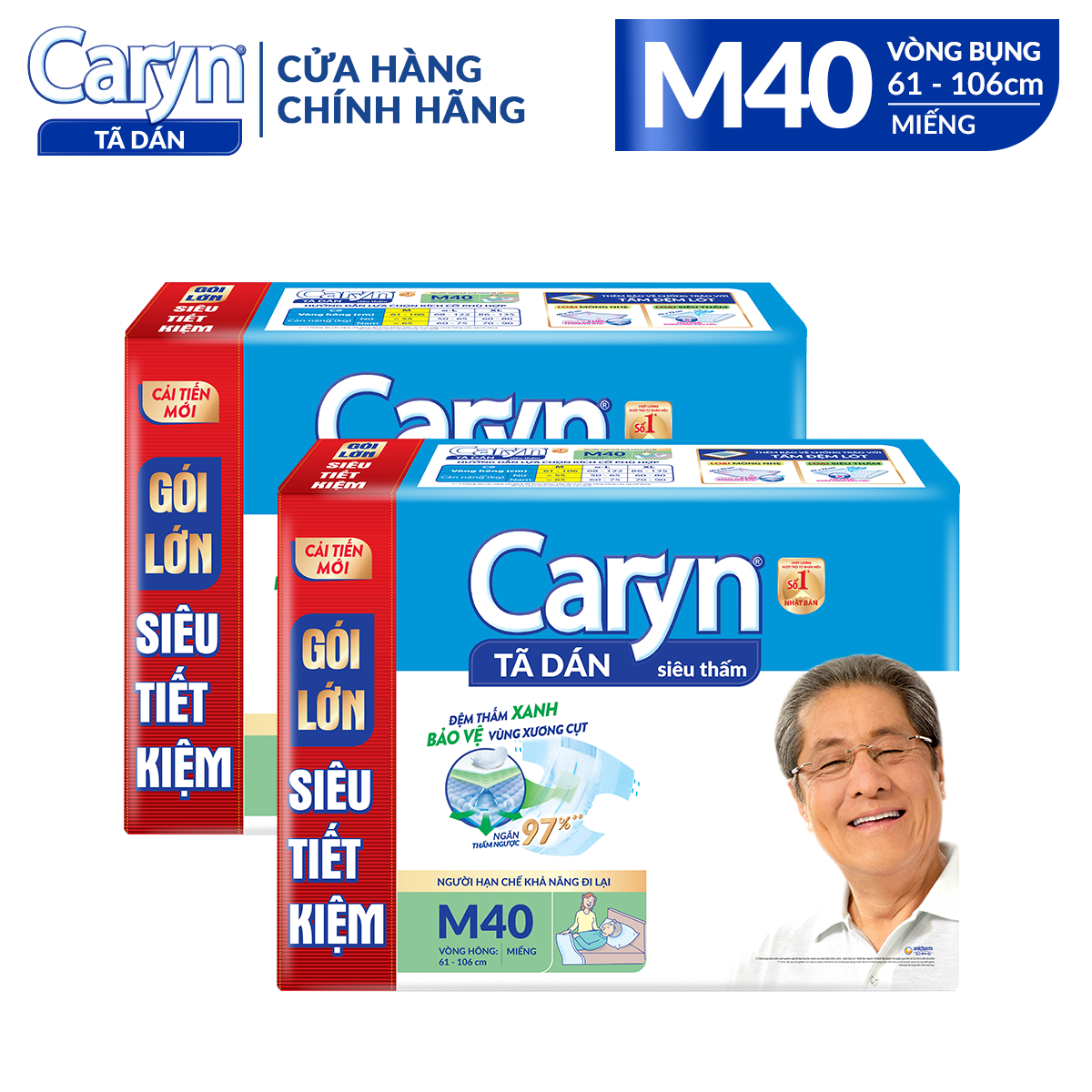 Combo 2/combo 3 tã dán caryn m 40 miếng siêu thấm dành cho người già dành cho người hạn chế khả năng đi lại