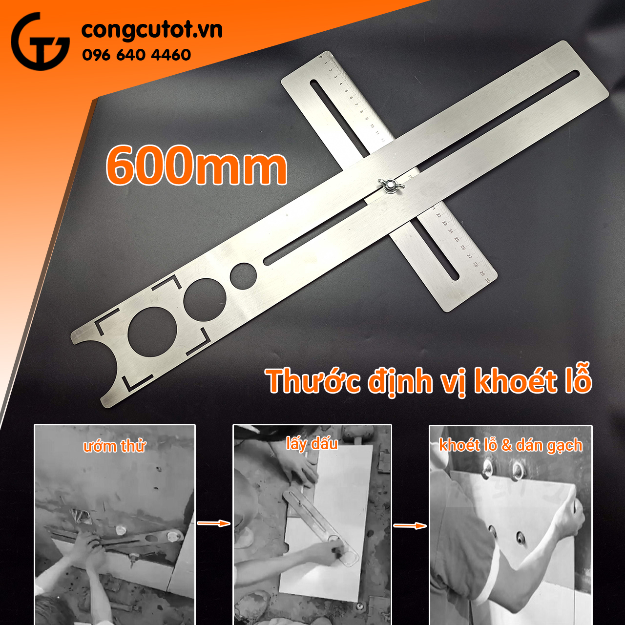 Thước định vị khoét lỗ gạch đa năng bằng hợp kim 40cm, 60cm