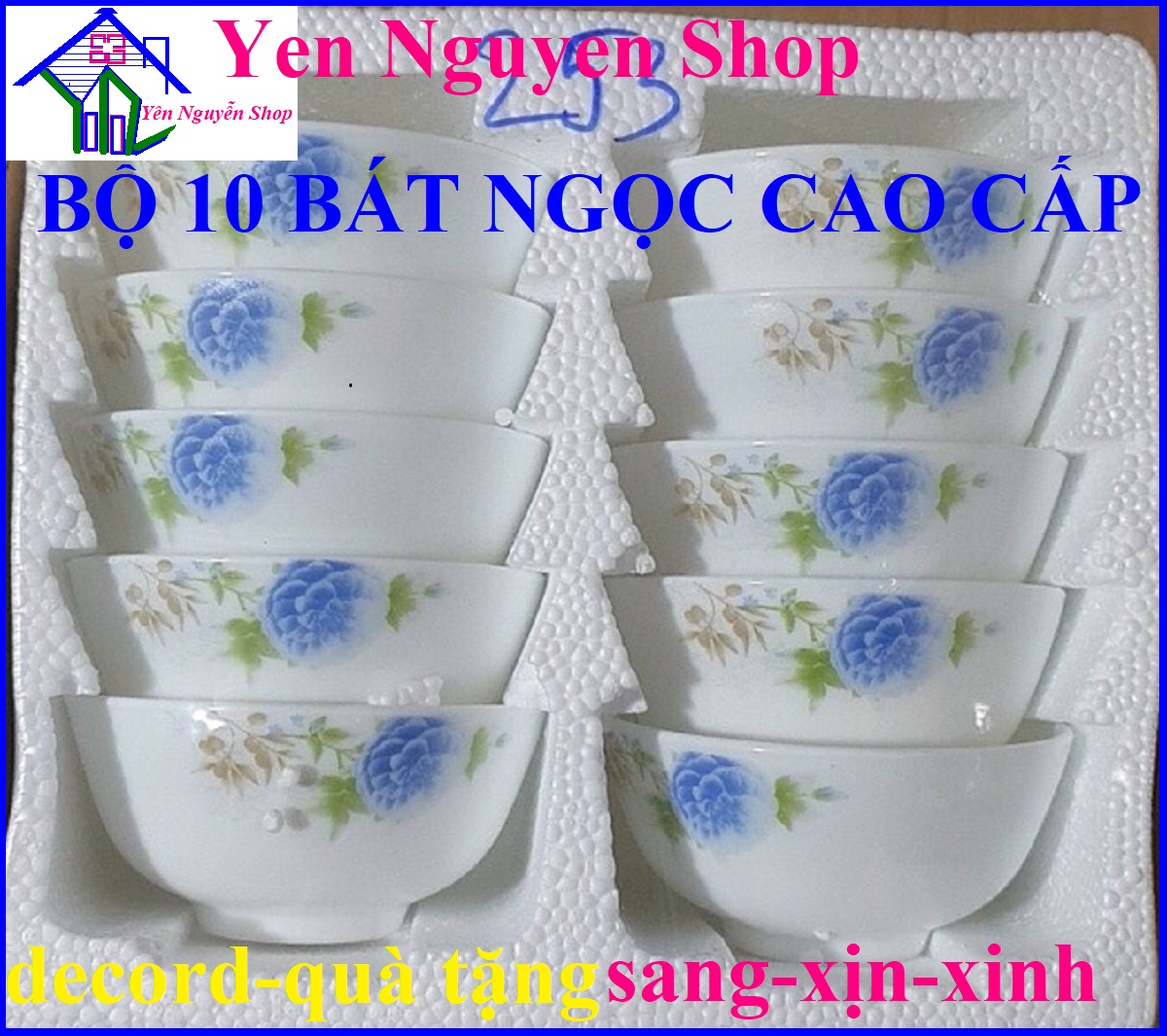 BỘ 10 CÁI CHÉN SỨ - CHÉN GỐM SỨ BÁT NGỌC CAO CẤP - HOA VĂN NGUYÊN HỘP LÀM QUÀ TẶNG CŨNG TUYỆT VỜI - Yen Nguyen Shop