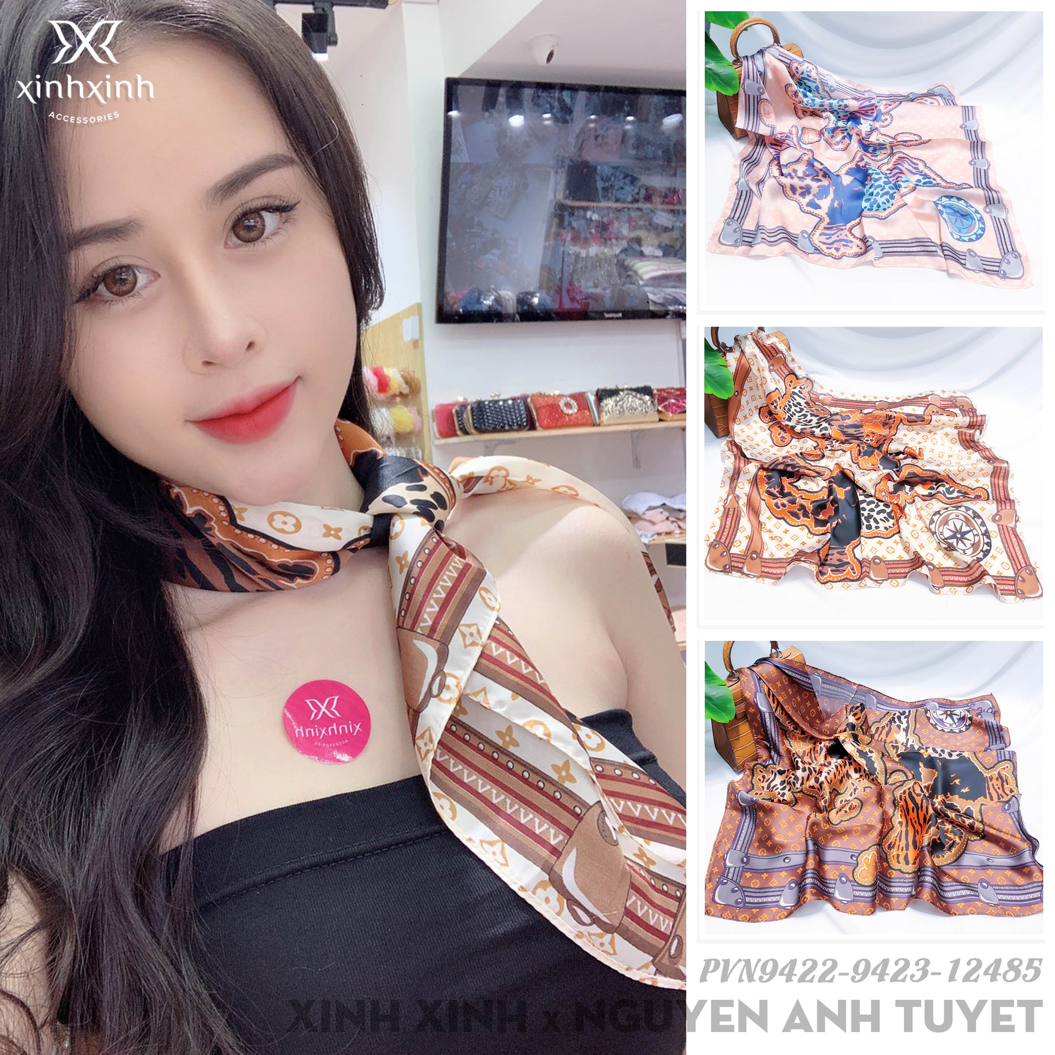 Khăn lụa vuông Pandana cao cấp 70x70 nữ tính thời trang - Xinh Xinh Accessories