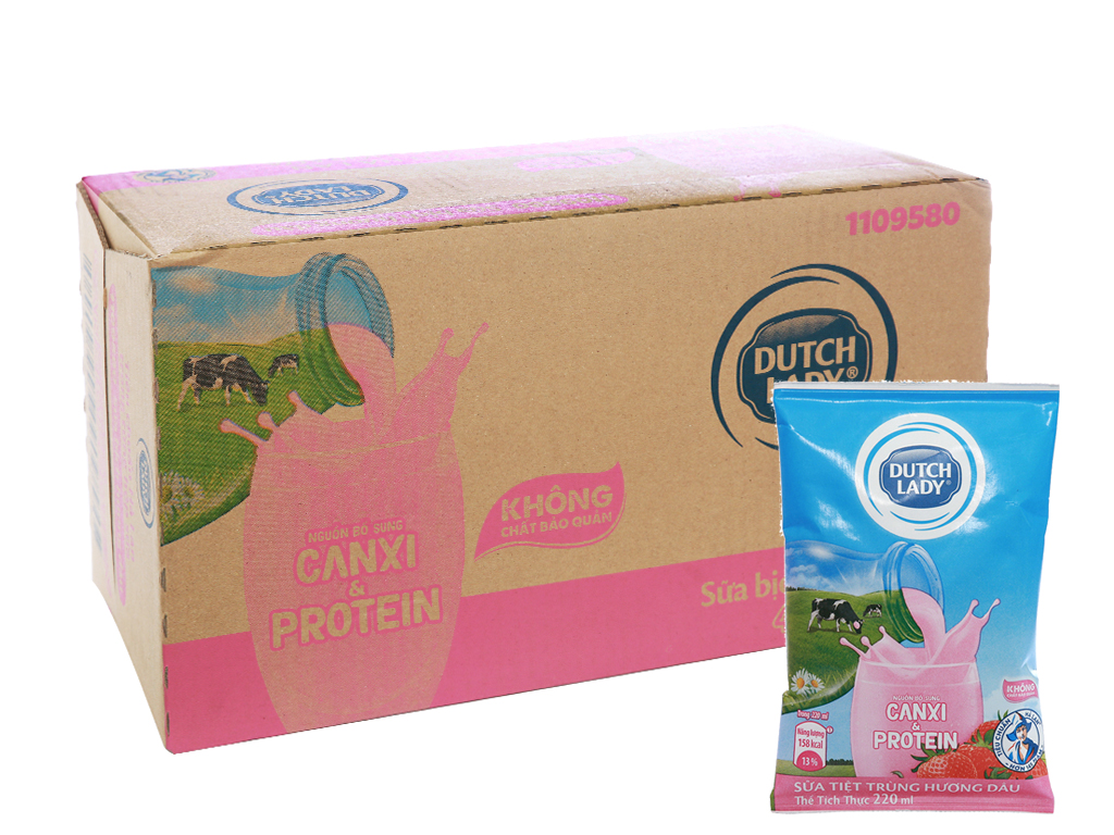 Sữa tiệt trùng vị dâu Dutch Lady Canxi & Protein 220ml