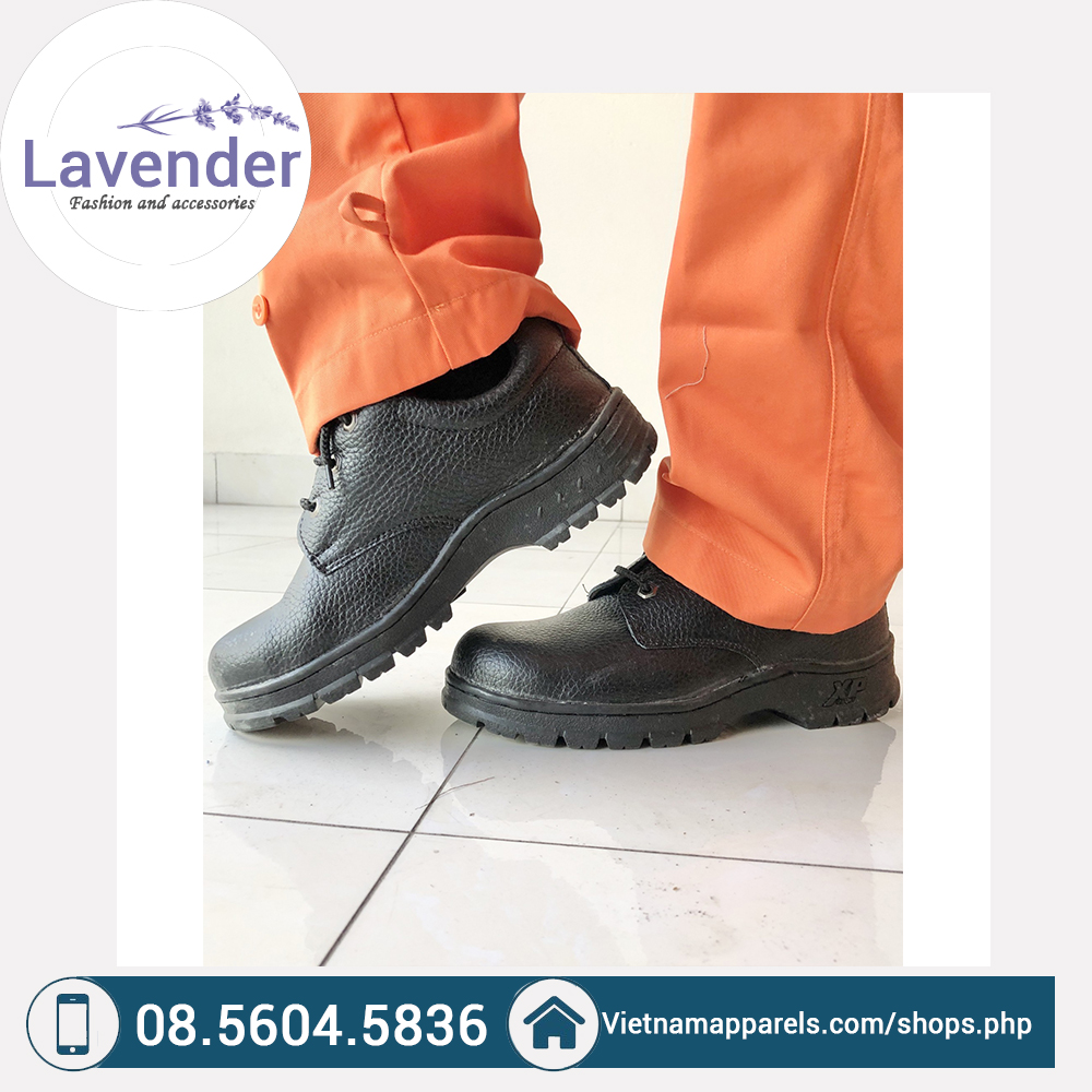 Giầy bảo hộ lao động xp chữ đỏ cao cấp tiêu chuẩn bảo hộ lao động việt nam tcvn 2606-78; mũi bọc thép định hình, đế lót thép, da thật.