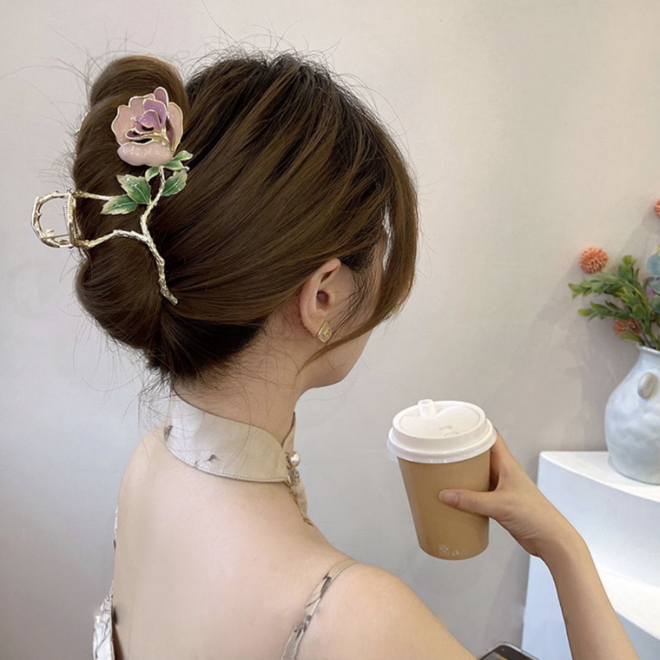 🌸 𝑭𝑹𝑬𝑬𝑺𝑯𝑰𝑷 🌸 Kẹp tóc nữ Hoa hồng lá xanh mẫu mới kẹp tóc tiểu thư