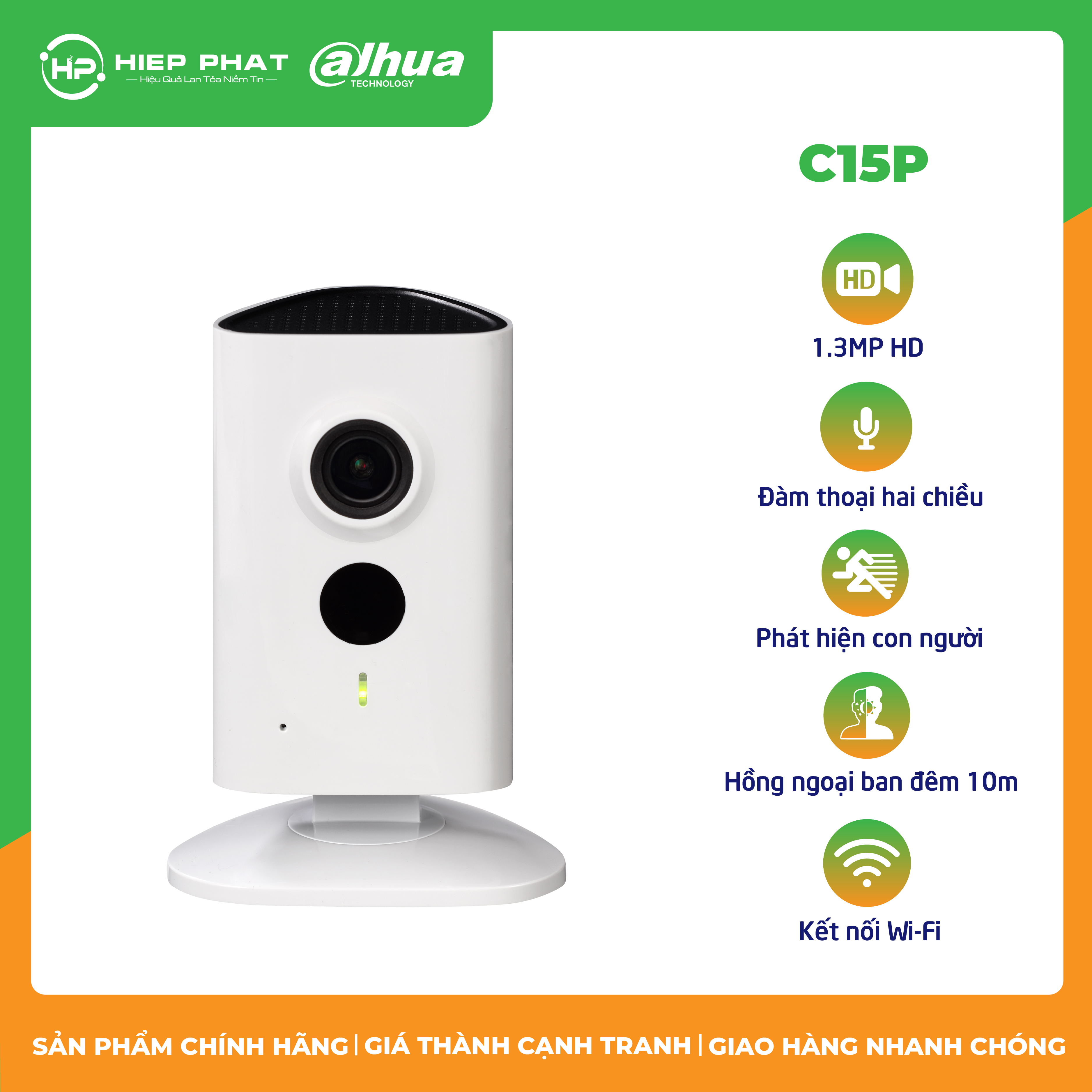 Camera wifi dahua 1.3mp i camera trong nhà i đàm thoại hai chiều i giám sát từ xa qua điện thoại i hồng ngoại tầm xa 10m
