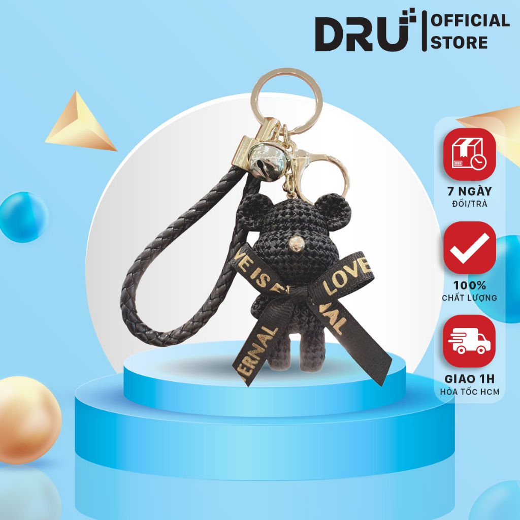 Móc khoá DRU hình gấu dễ thương có chuông quà tặng