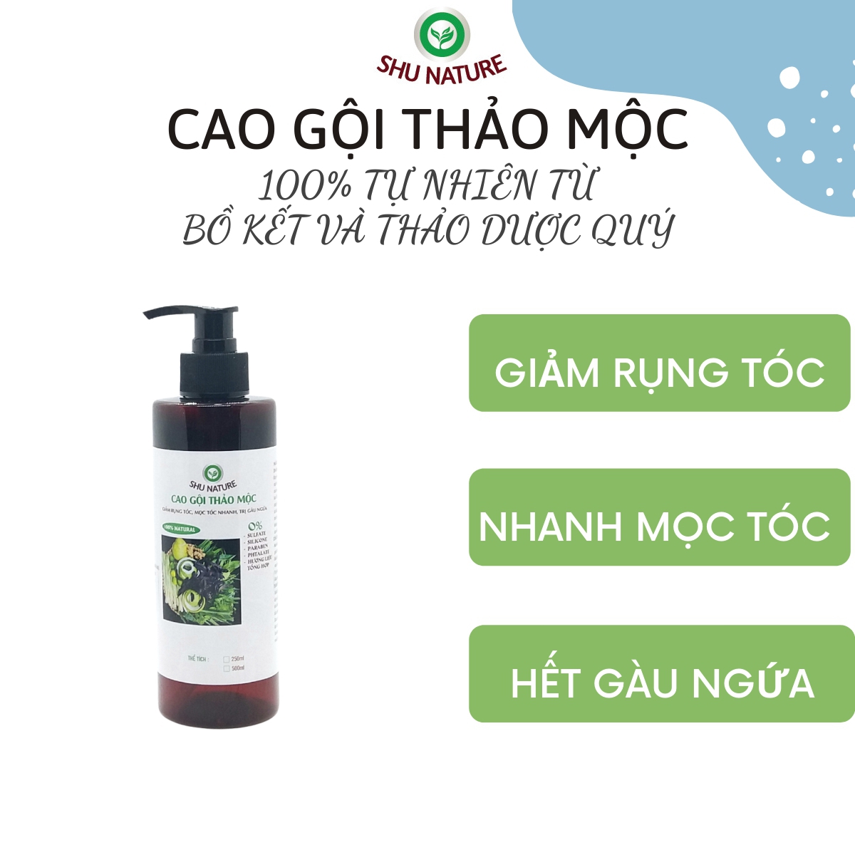 Dầu gội ngăn rụng tóc, dầu gội bồ kết thảo dược, hết nấm gàu,  mọc tóc nhanh, SHU NATURE, 100% tự nhiên, an toàn cho mẹ bầu