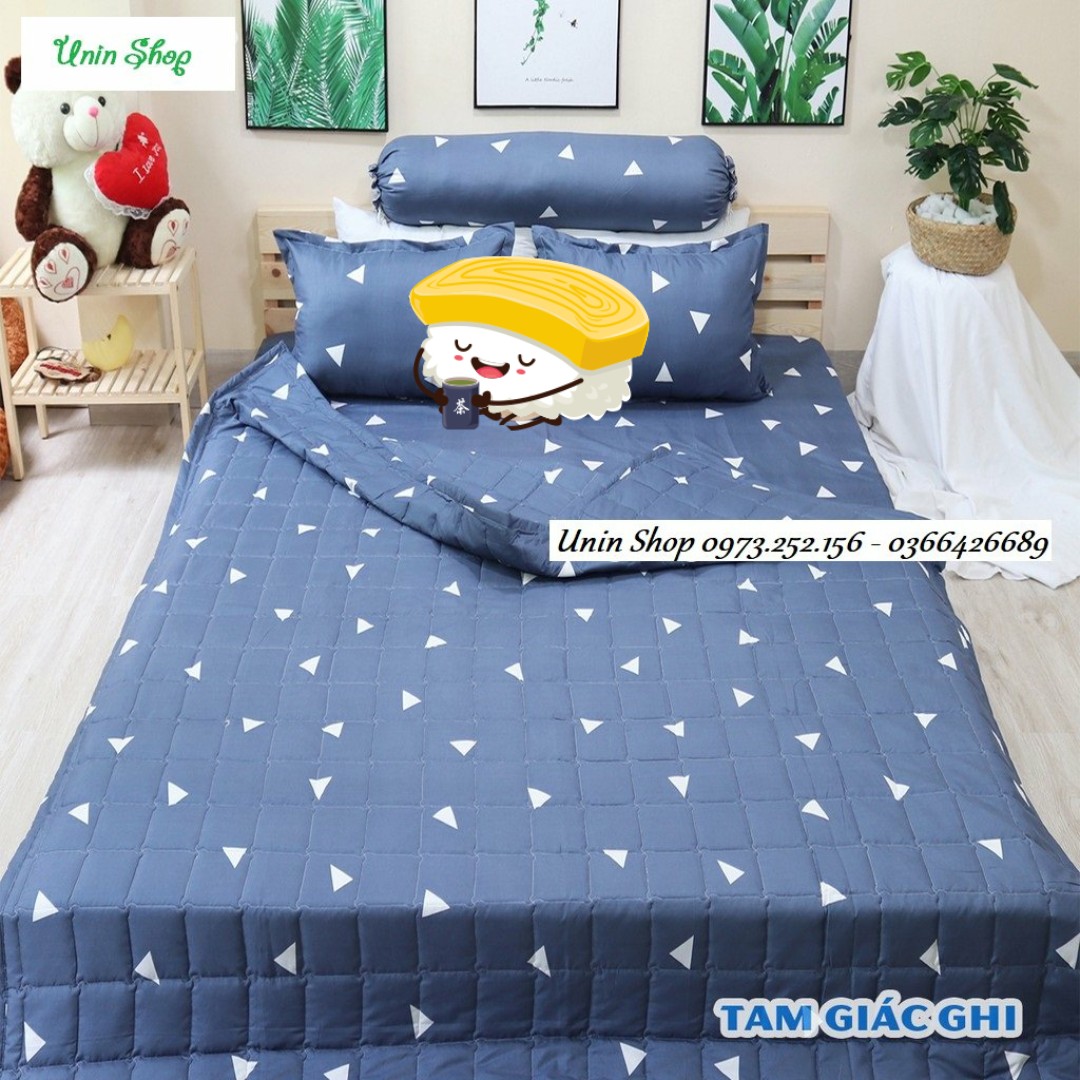 (Flash Sale) Bộ 5 món chăn ga gối hè thu Cotton poly mẫu Tam Giác Ghi giá rẻ | Set mền trần bông, drap giường, vỏ gối cotton poly đẹp đủ size M6/M8/2M/1M2