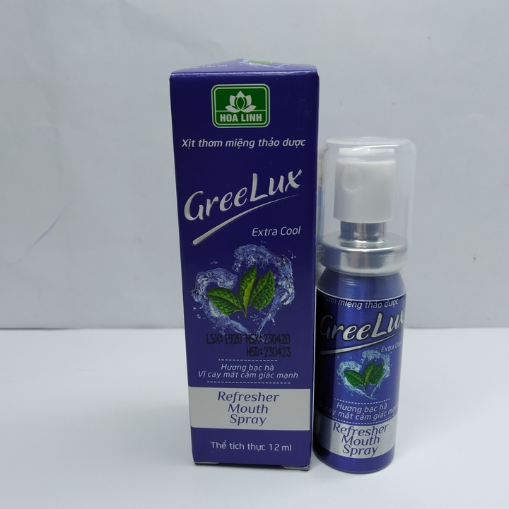 Greelux Xịt thơm miệng thảo dược - Hương Bạc Hà vị cay mát cảm giác mạnh - Lọ 12ml