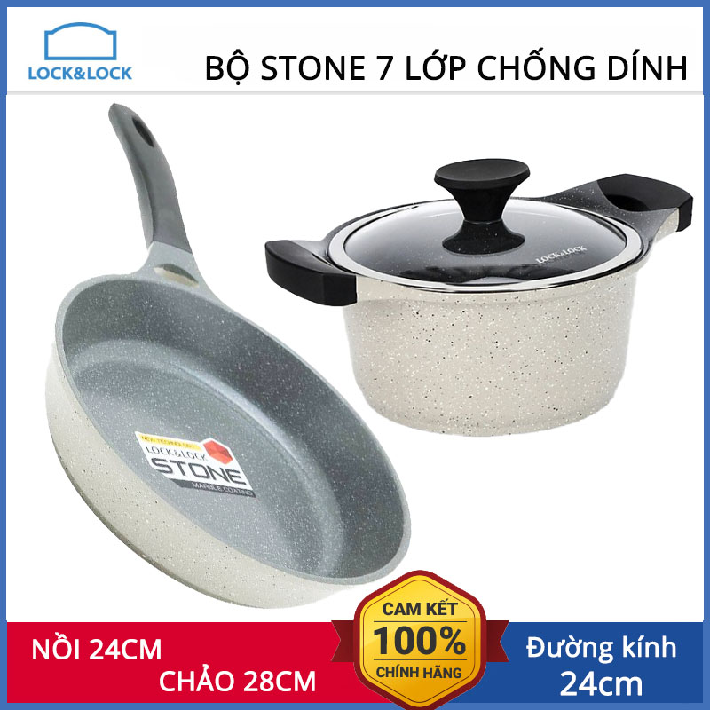 Bộ Lock&Lock Stone 7 Lớp Nồi Đá 24cm Và Chảo Đá 28cm