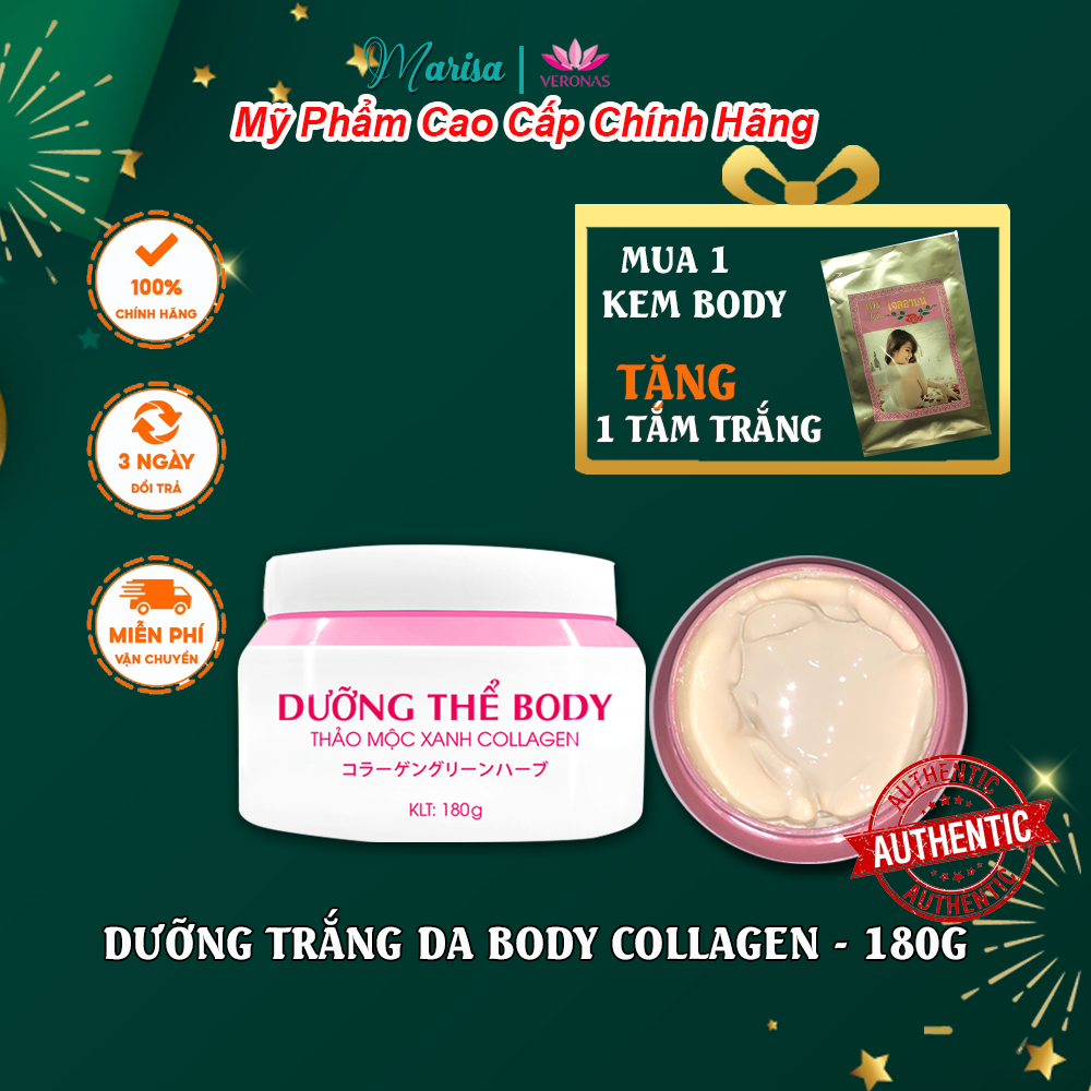 Kem body trắng da toàn thân cấp tốc chính hãng Thảo Mộc Xanh Collagen Veronas 180gram - kem trắng da toàn thân cấp tốc Hàn Quốc - Marisa Beauty