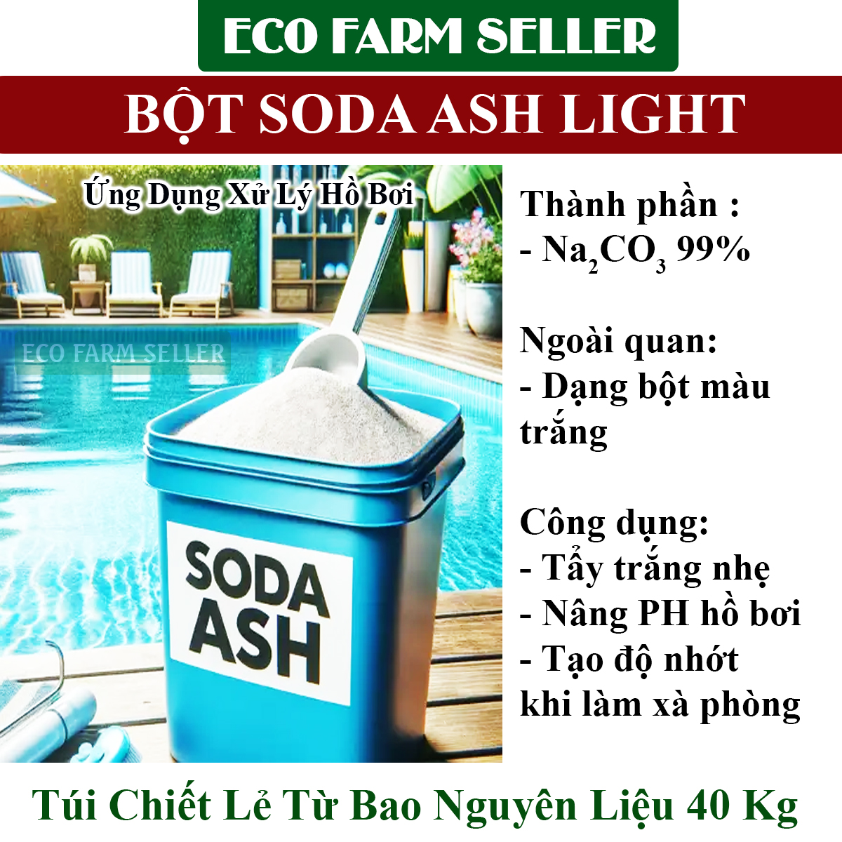 1 kg bột soda ash light na2co3 dùng nâng ph hồ bơi và pha chế xà phòng