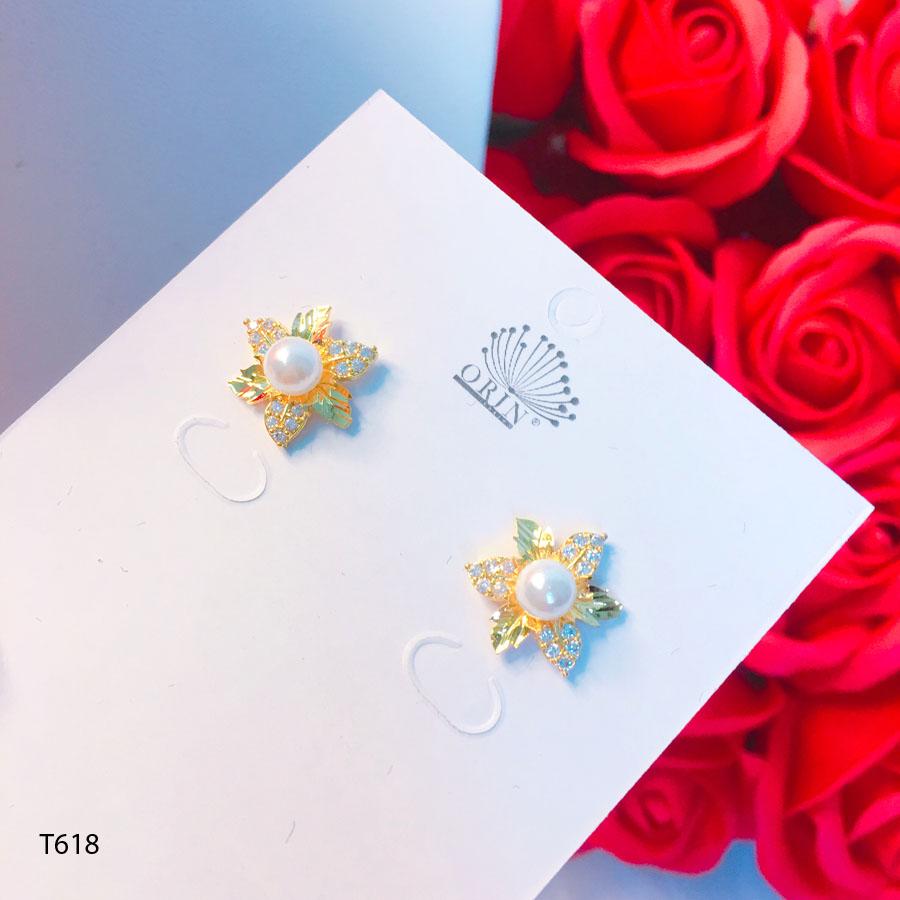 Bông tai nữ, khuyên tai hoa ngọc nhân tạo đính đá thời thượng Orin T618