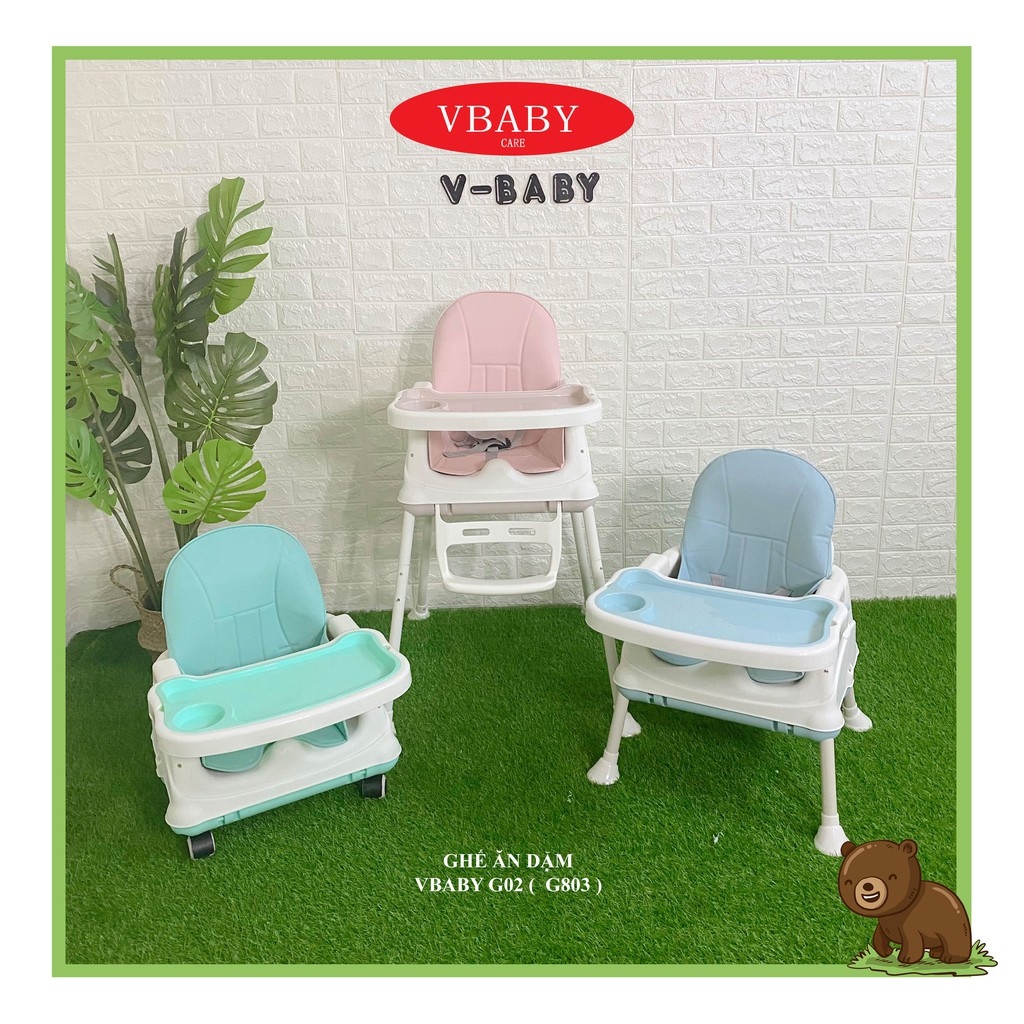 GHẾ ĂN DẶM 808 HANBEI 3 CHỨC NĂNG VÀ VBABY G02 MẪU NÂNG CẤP CỦA HANBEI - CÓ ĐỆM   BÁNH XE ( HÀNG CHÍNH HÃNG)