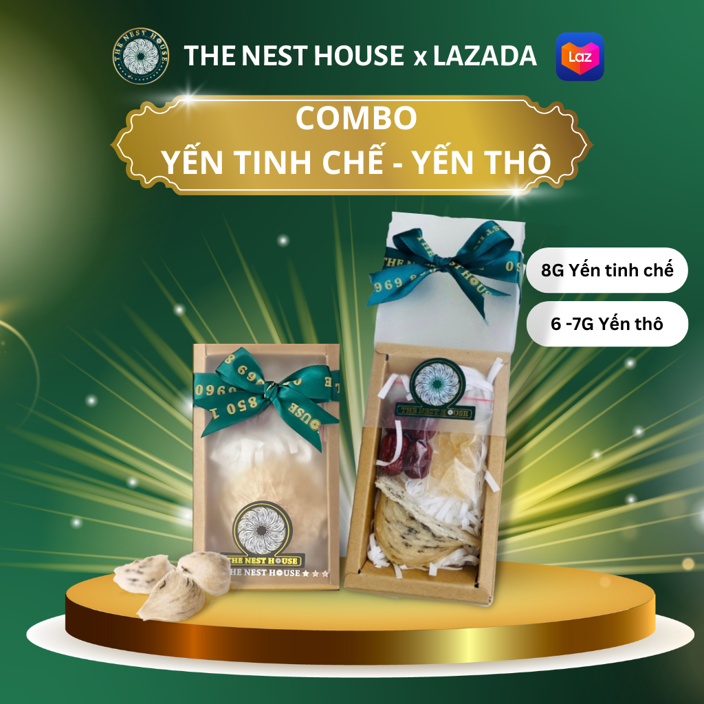 Combo 1 tổ yến thô loại 1 và 1 tổ yến tinh chế sợi ngắn