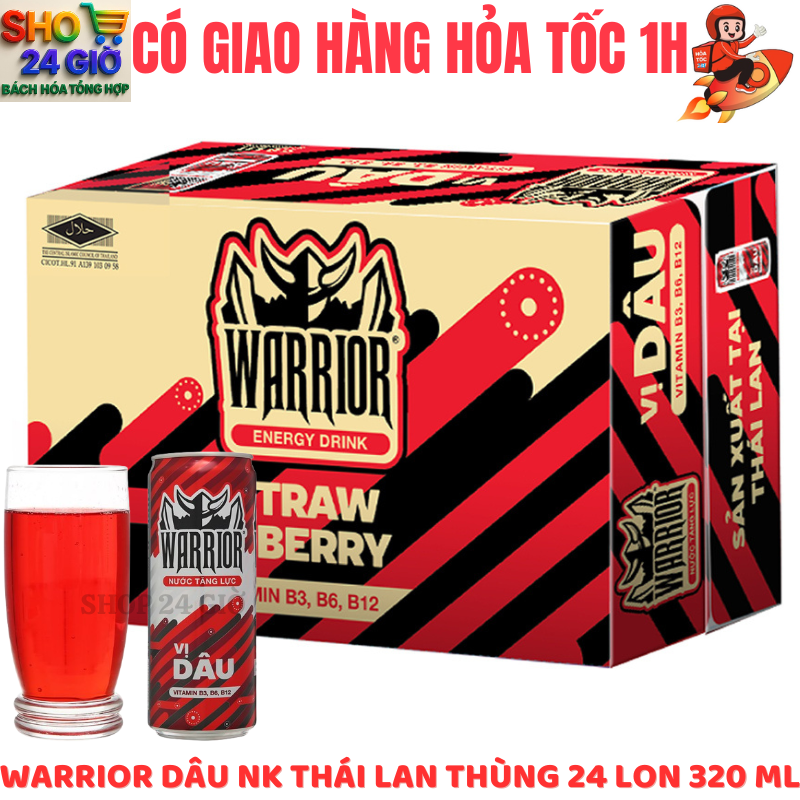 [ CHỈ GIAO CHO ĐƠN HỎA TỐC Ở HCM ]  Warrior Dâu Sản Xuất Tại Thái Lan Thùng 24 Lon 320 Ml