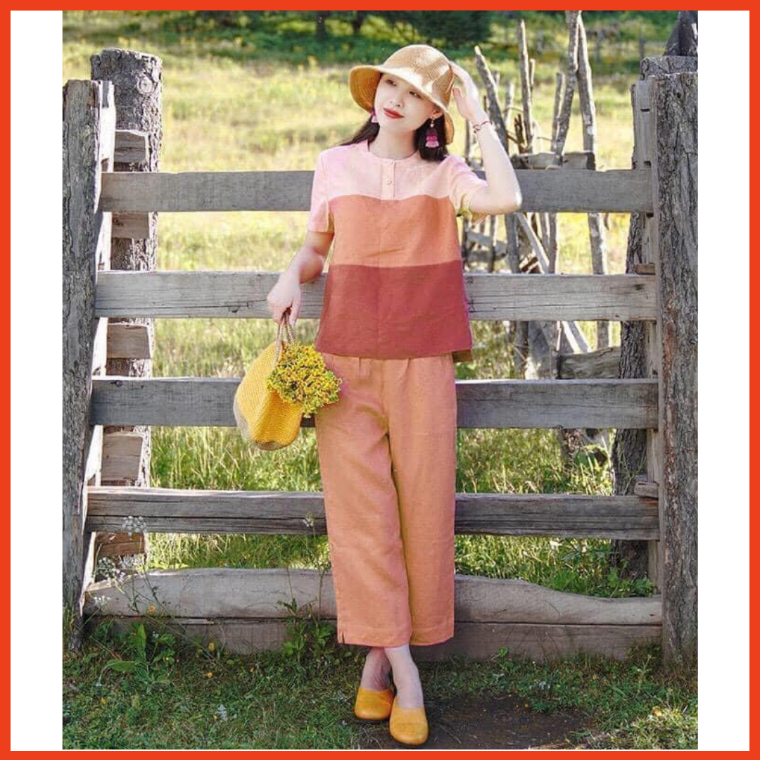 Bộ Đồ Nữ Trung niên Mặc đi chơi, Set đồ Linen Form rộng Mềm mịn Thấm hút mồ hôi