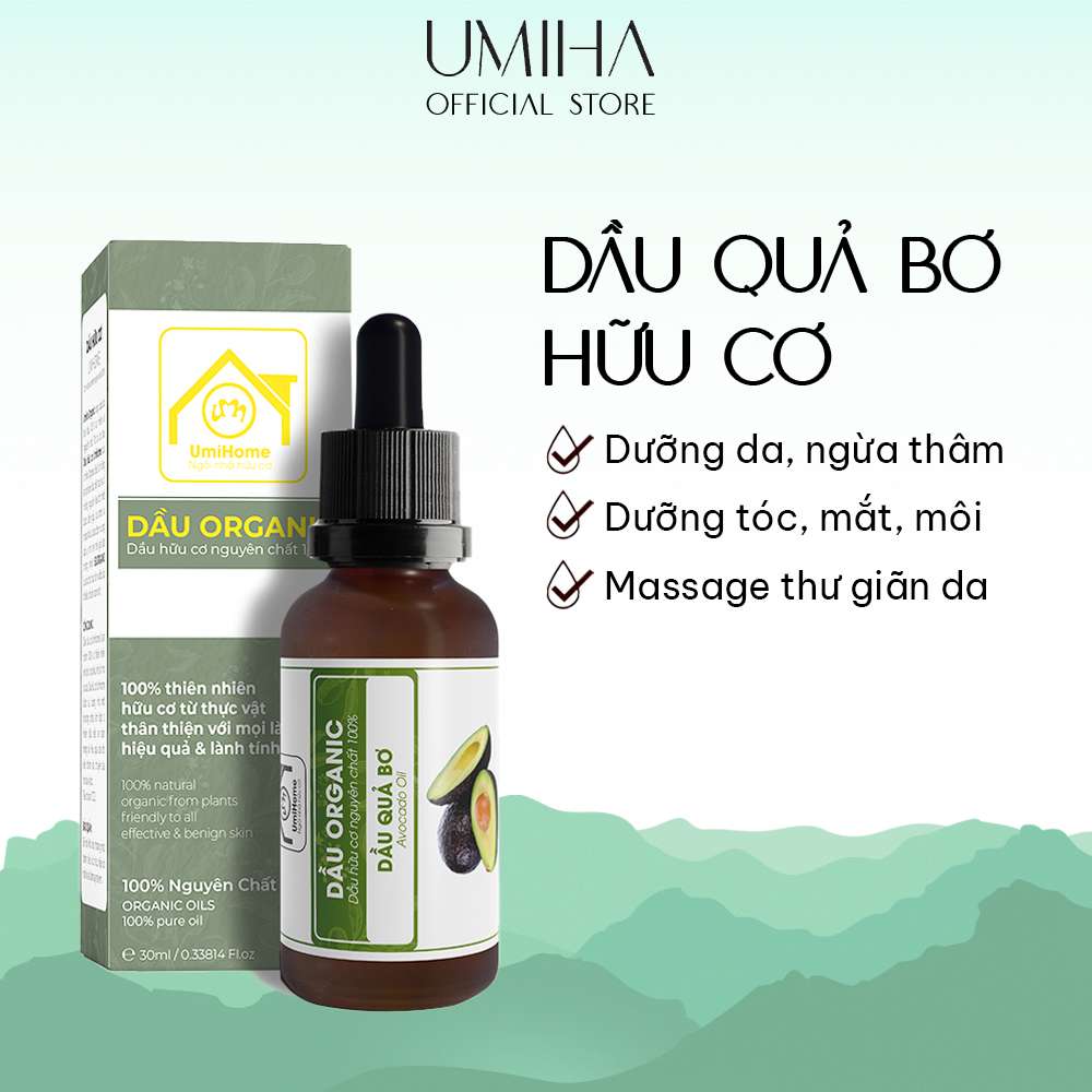 Dầu Quả Bơ hữu cơ UMIHOME nguyên chất - Dưỡng làm mềm da, cấp ẩm sâu tăng cường phục hồi da, giảm viêm và mụn, dưỡng tóc