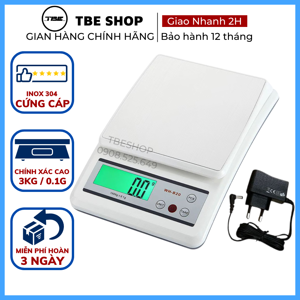 Cân Tiểu Ly Điện Tử Mini Nhà Bếp WH B20 Chính Hãng 10kg 3kg Độ Chính Xác & Độ Bền Cao Chất Liệu Inox 304 Bảo Hành 1 Năm TBE Shop ( Màu Trắng )