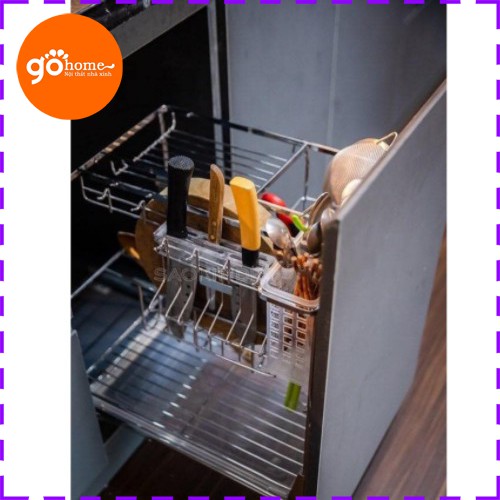 Kệ Đựng Gia Vị & Dao Thớt Tủ Bếp Ray Âm Giảm Chấn INOX 304 Cao Cấp Chính Hãng - Bảo Hành Vĩnh Viễn (Lắp Đặt Tận Nơi)