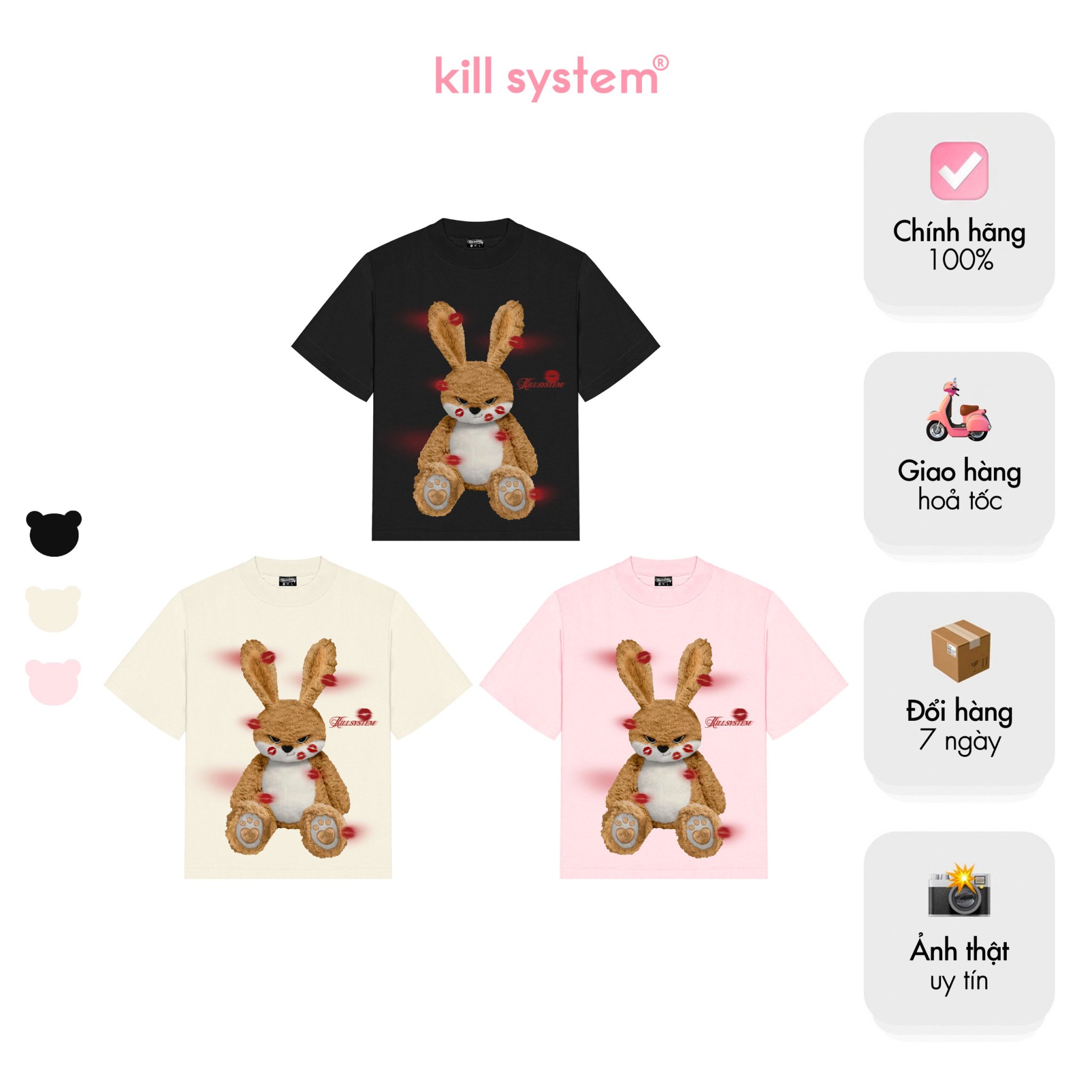 Áo thun Killsystem oversize Thỏ Biết Yêu hình in tay ngắn nam nữ