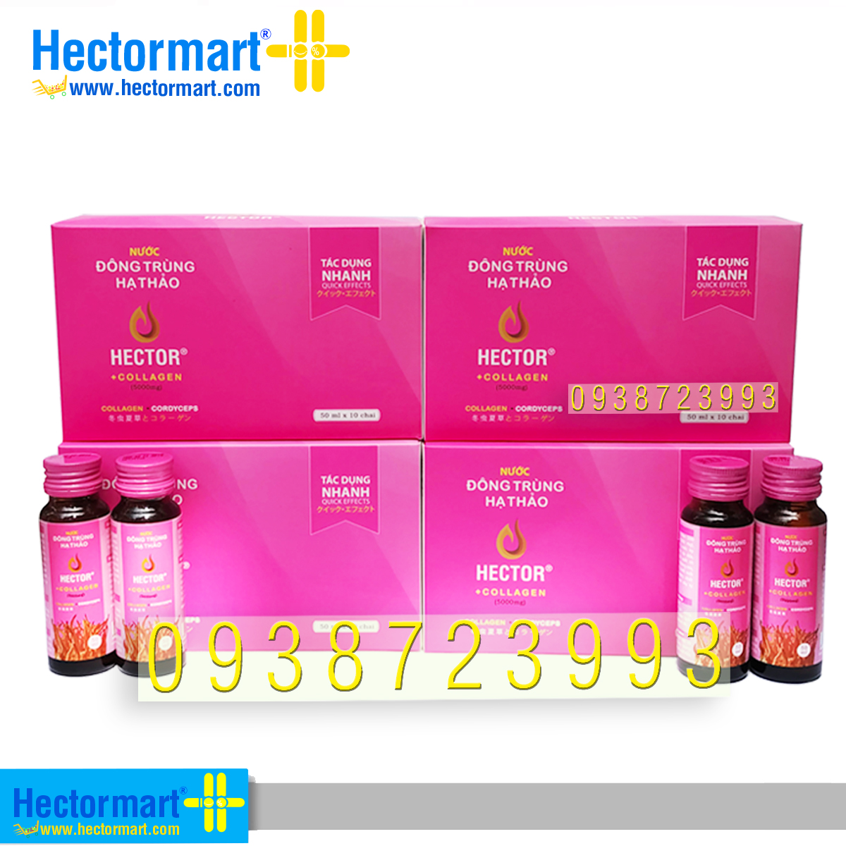 Nước Đông trùng hạ thảo Hector Collagen Combo 4 hộp 40 chai
