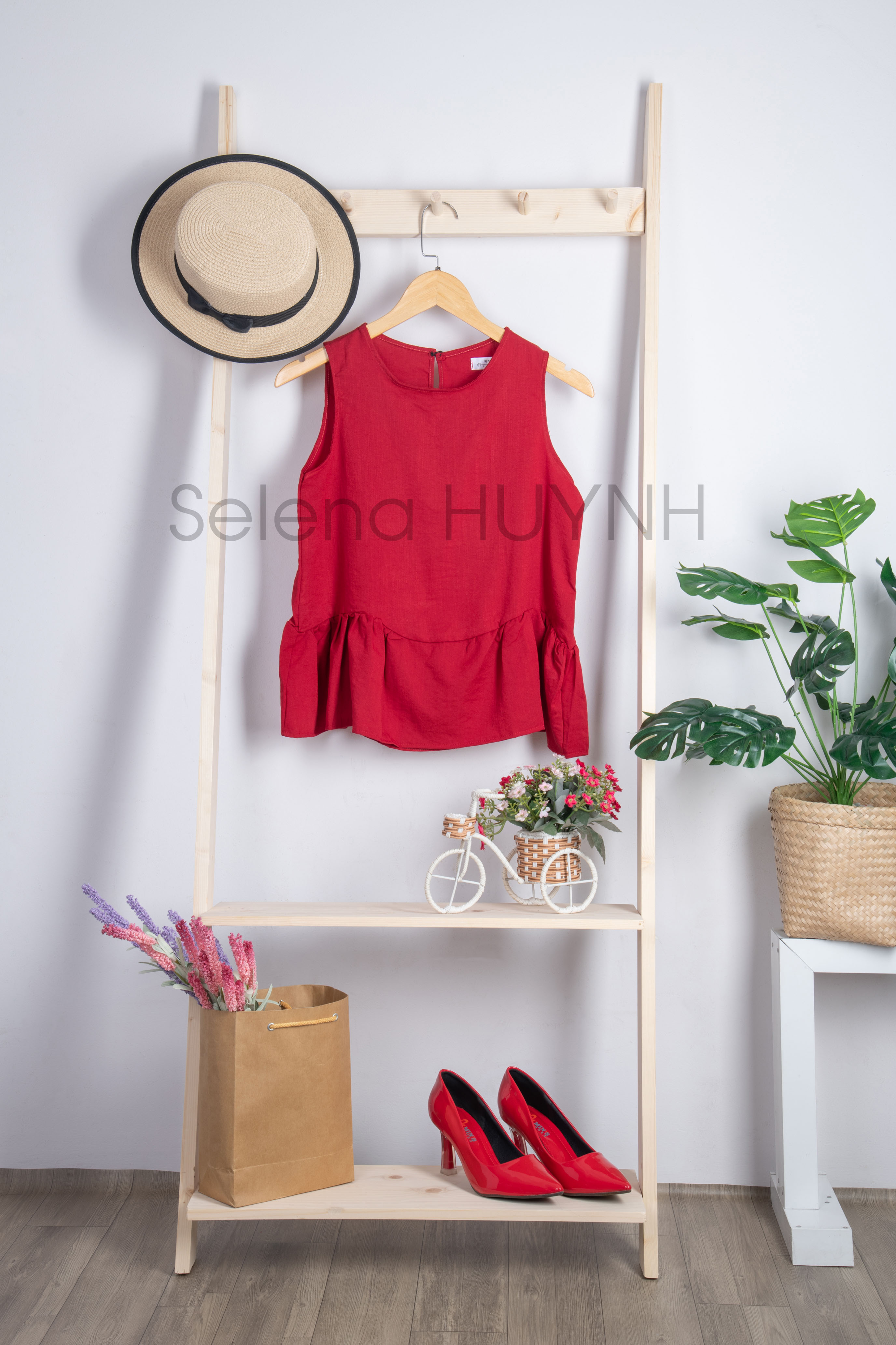Áo babydoll đũi bèo nhún màu đỏ vải mát
