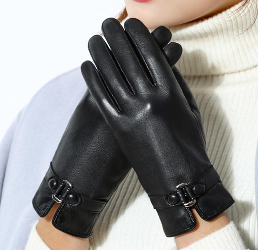 [Hoàn Tiền 15%] Găng tay nữ da cao cấp chống bong nổ, hai lớp nỉ, cảm ứng điện thoại 10 ngón