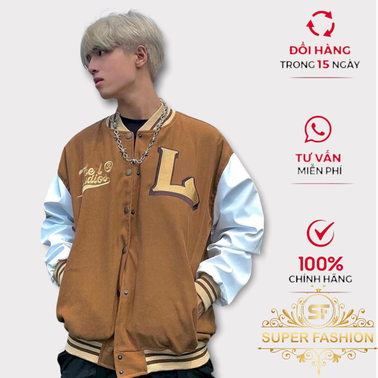 Áo Khoác Nhung Gân Kiểu Bomber Nam cài Nút Phong Cách Hot Trend Super
