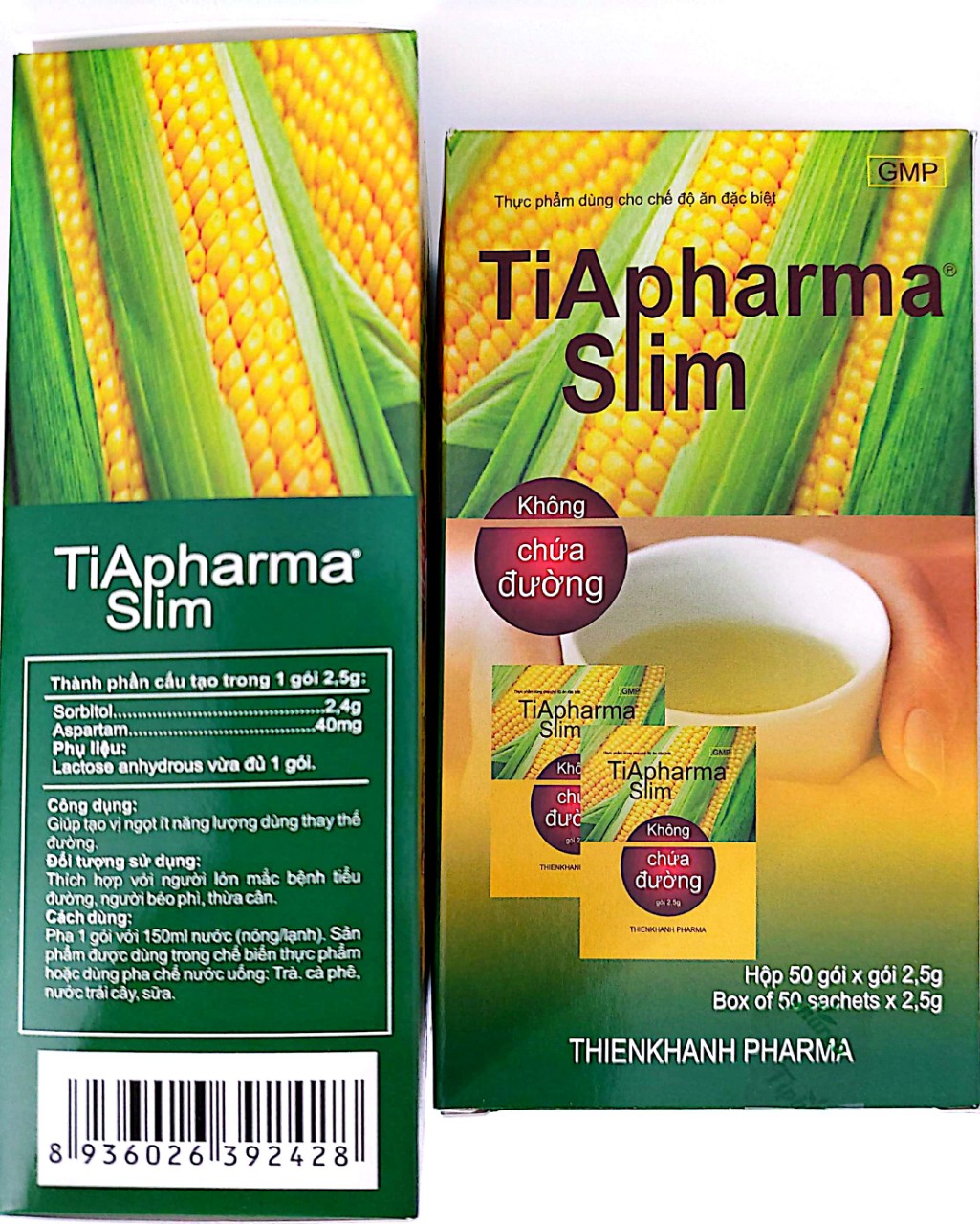 Combo 2 hộp Đường ăn kiêng cho người tiểu đường Đường Bắp Ăn Kiêng Aspartam TiApharma Slim (125g / Hộp/50 Gói) - Đường bắp Tiapharma Slim