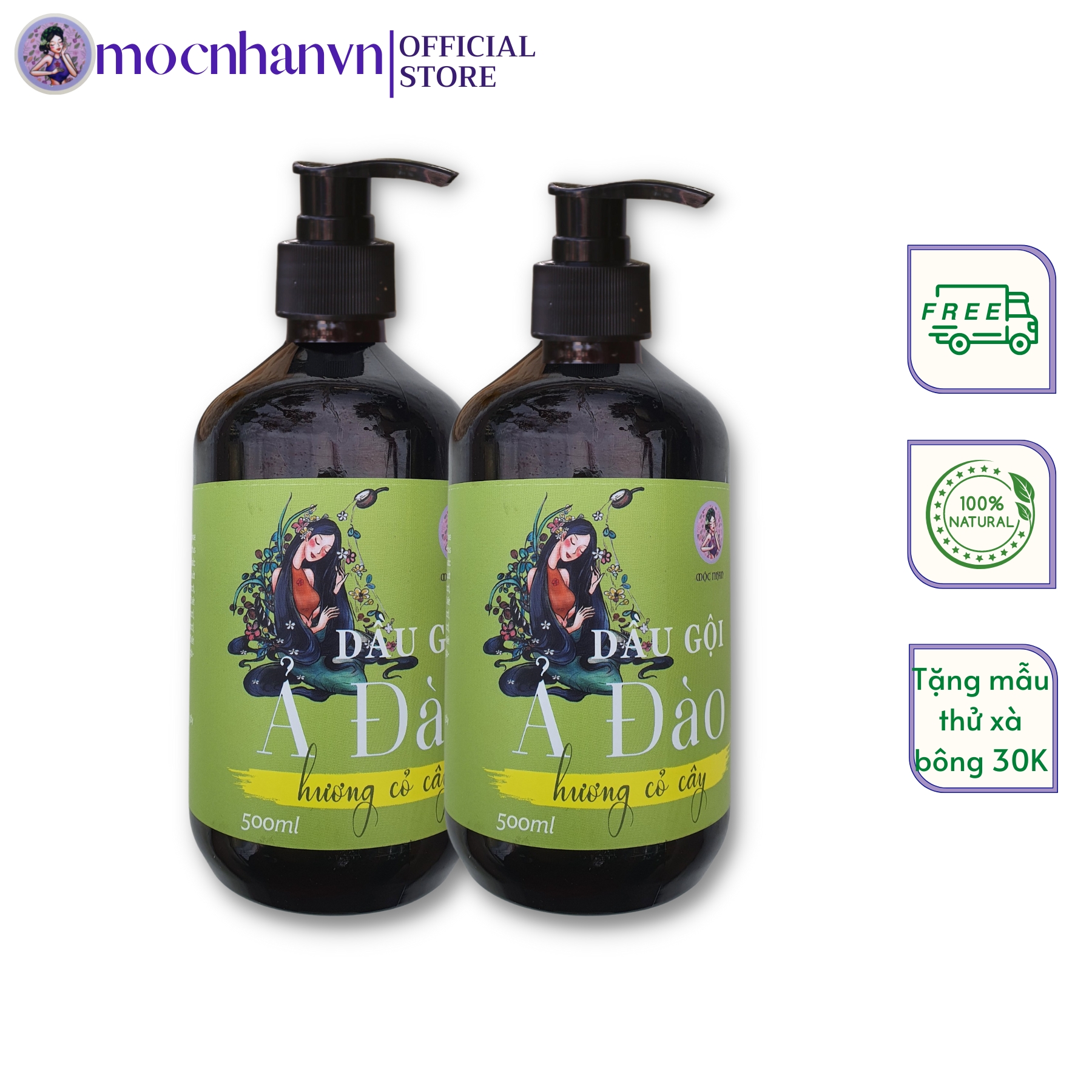 Dầu gội Ả Đào hương cỏ cây Mộc Nhan chiết xuất bồ kết bưởi và các loại thảo dược hết gàu  hết rụng tóc giúp tóc nhanh dài mượt mà chắc khoẻ - MOCNHANVN