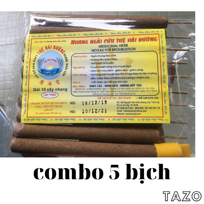 Combo 5 bịch - Nhang Ngải Cứu Tuệ Hải Đường - 10 cây/ bịch
