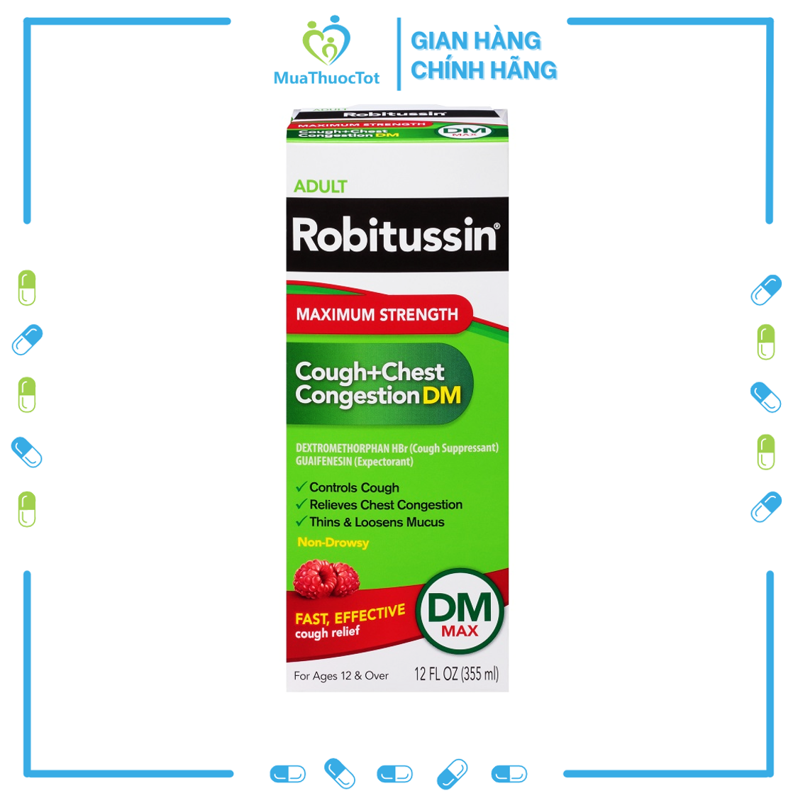 Siro Giảm Ho Cho Người Lớn Robitussin Adult Maximum Strength Cough Chest Congestion DM Max 355ml