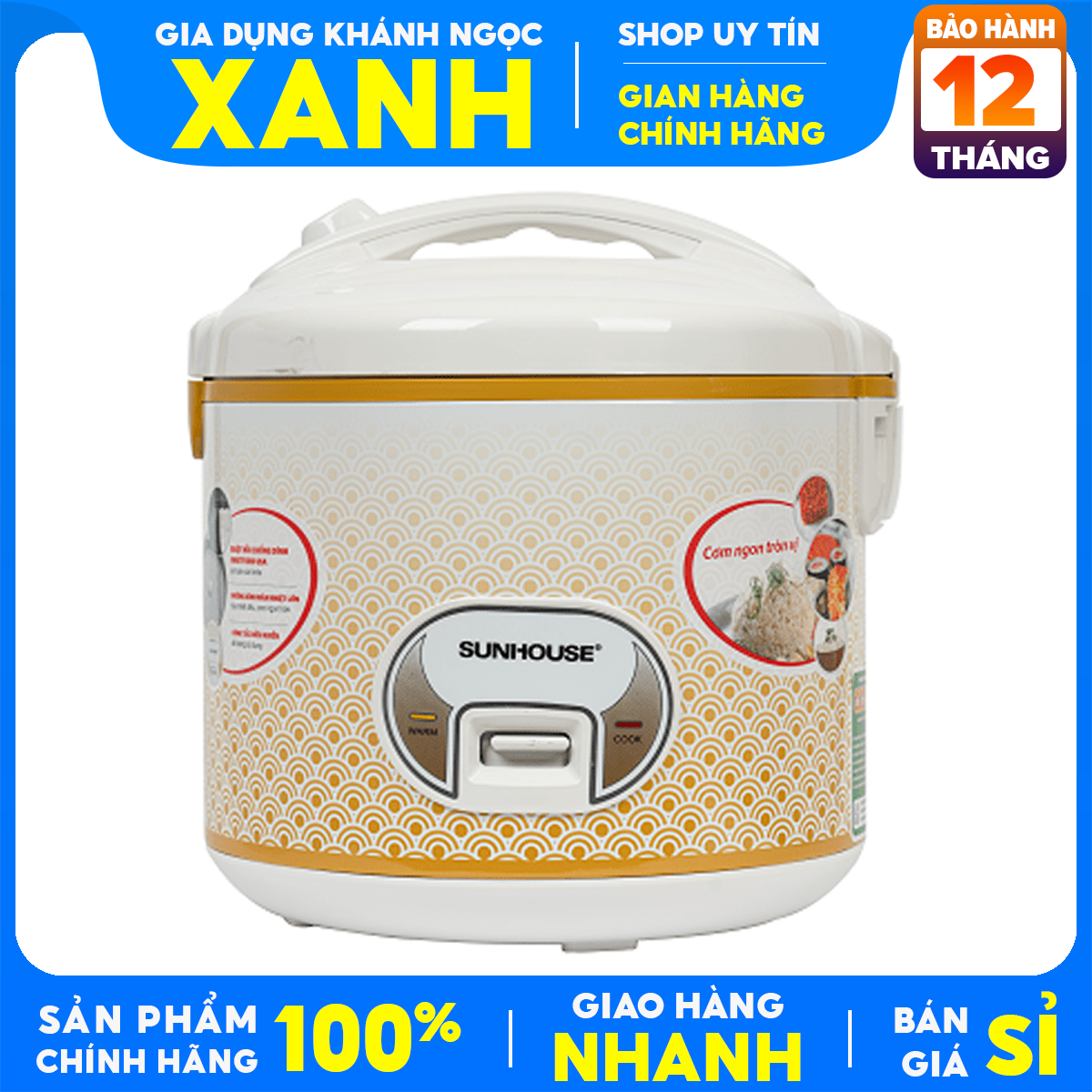 Nồi cơm điện sunhouse 2.8 lít sh 830 tr bày mới 98-99% -lòng nồi chống dính whitford , nấu ăn ngon, dễ vệ sinh-bảo hành 12 tháng